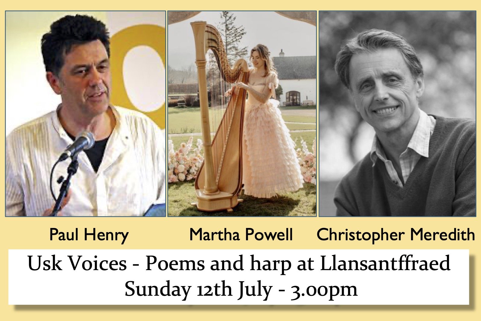 ‘Usk Voices’ poetry and harp concert at Llansantffraed