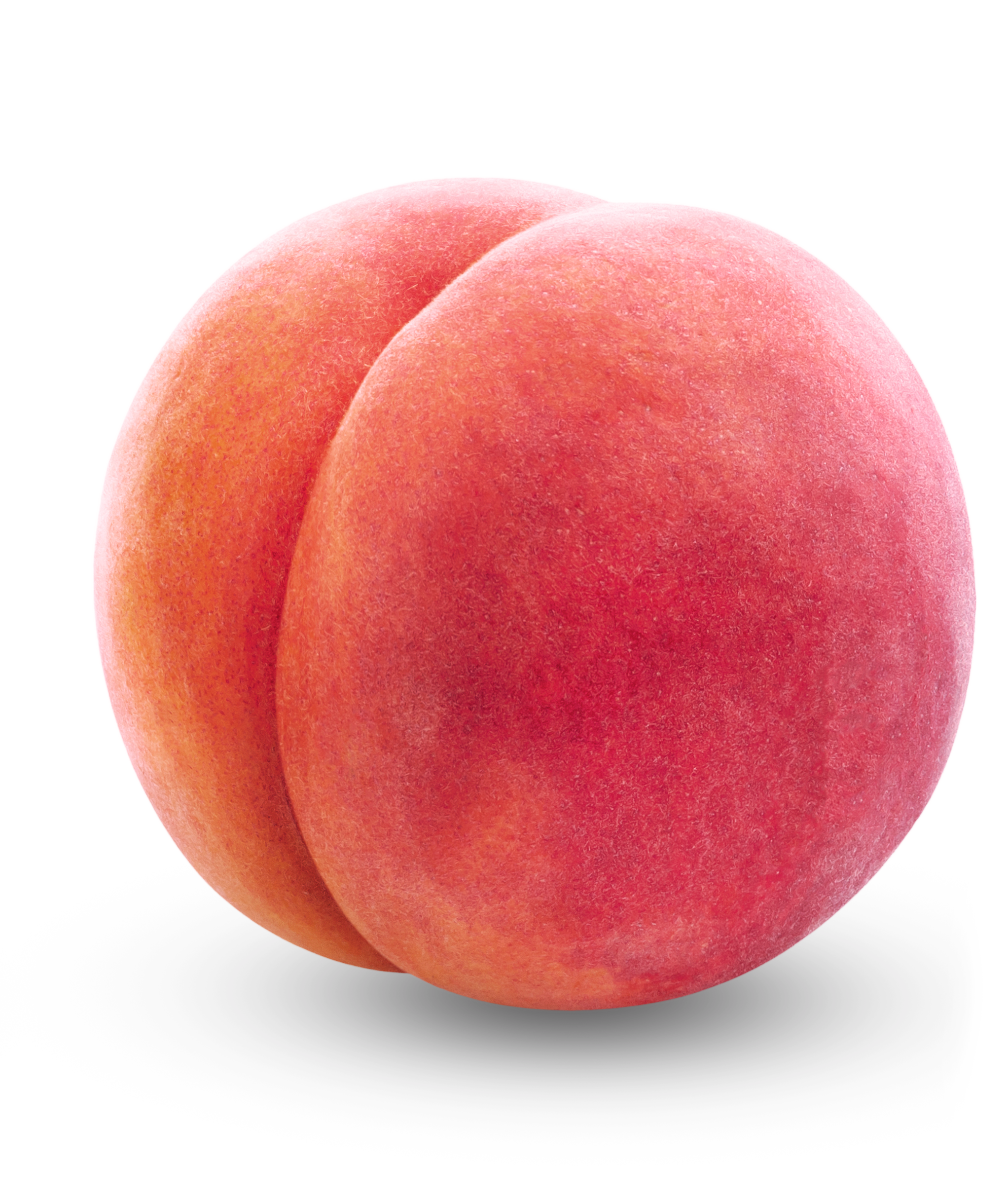 Two peaches with fuzzy skin, one partially obscured, on a black and white background.