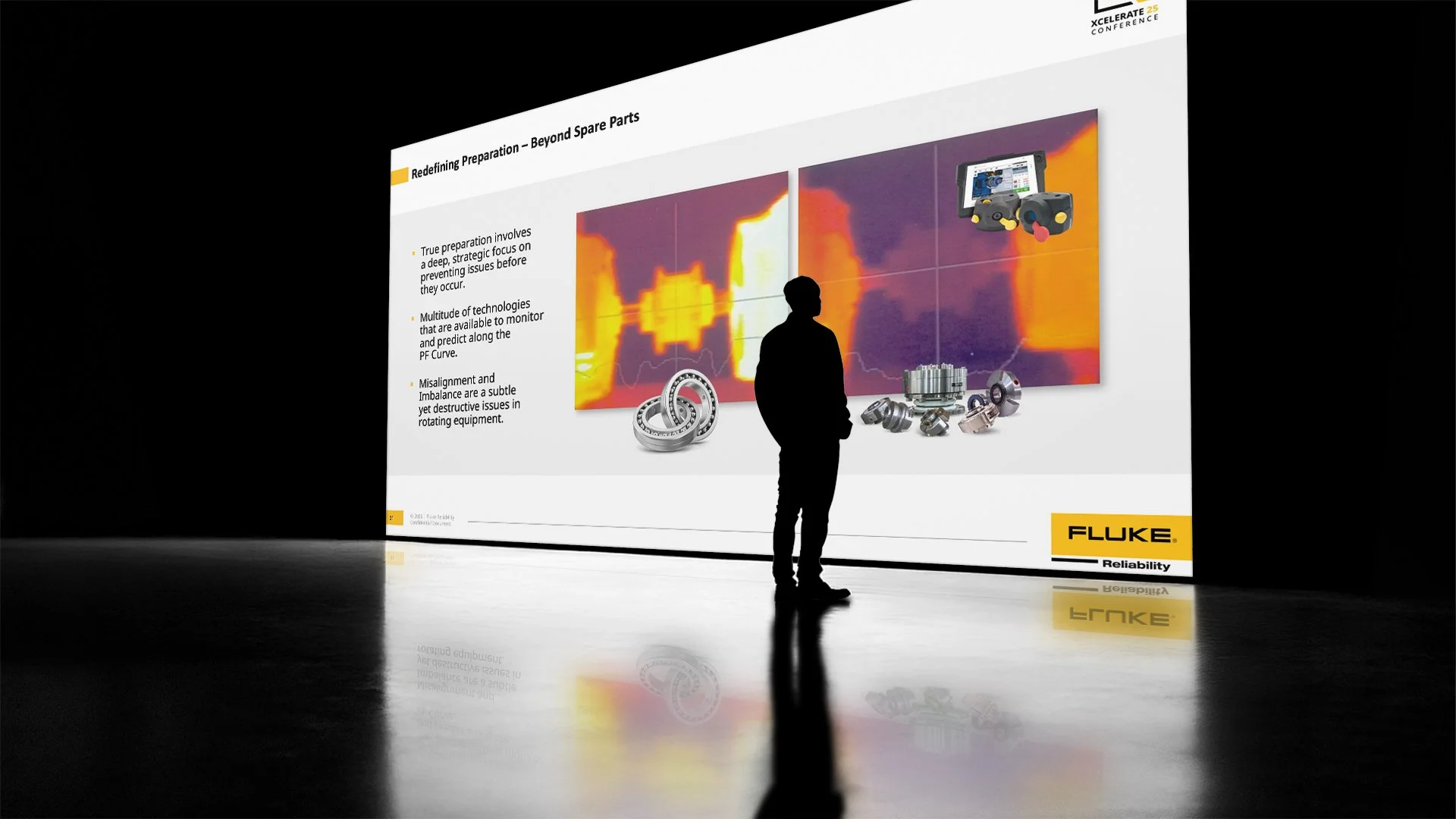 Person looking at giant screen showing presentation of technical products