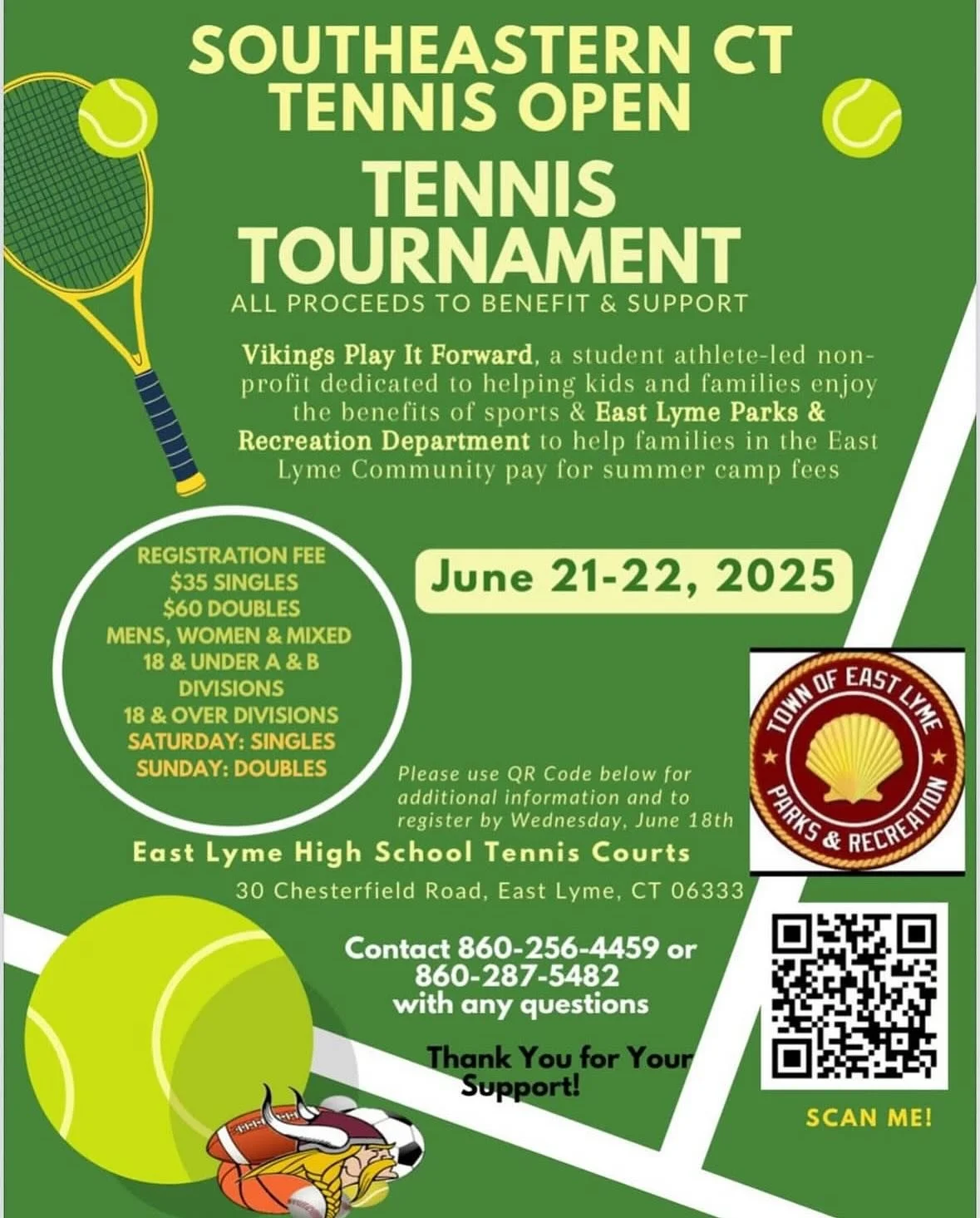Congrats to our Singles Champion, Aaron Huang, from East Lyme. He won today&rsquo;s singles tournament and a season membership from our sponsor Lyme Shores Racquet Club. Many thanks to all our sponsors. See you tomorrow for doubles! 🎾