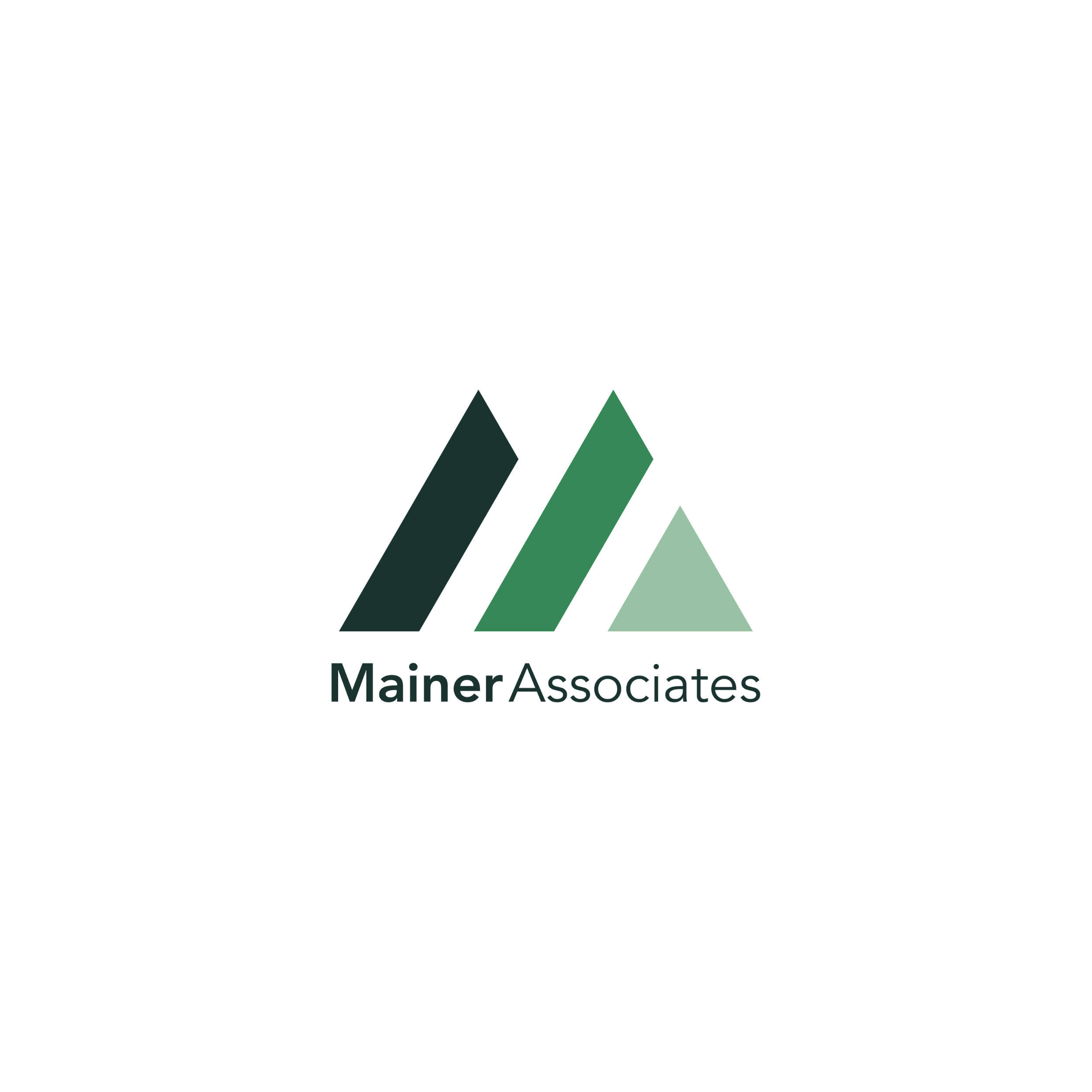 Logo of Mainer Associates with three green triangles forming an "M" above the text.
