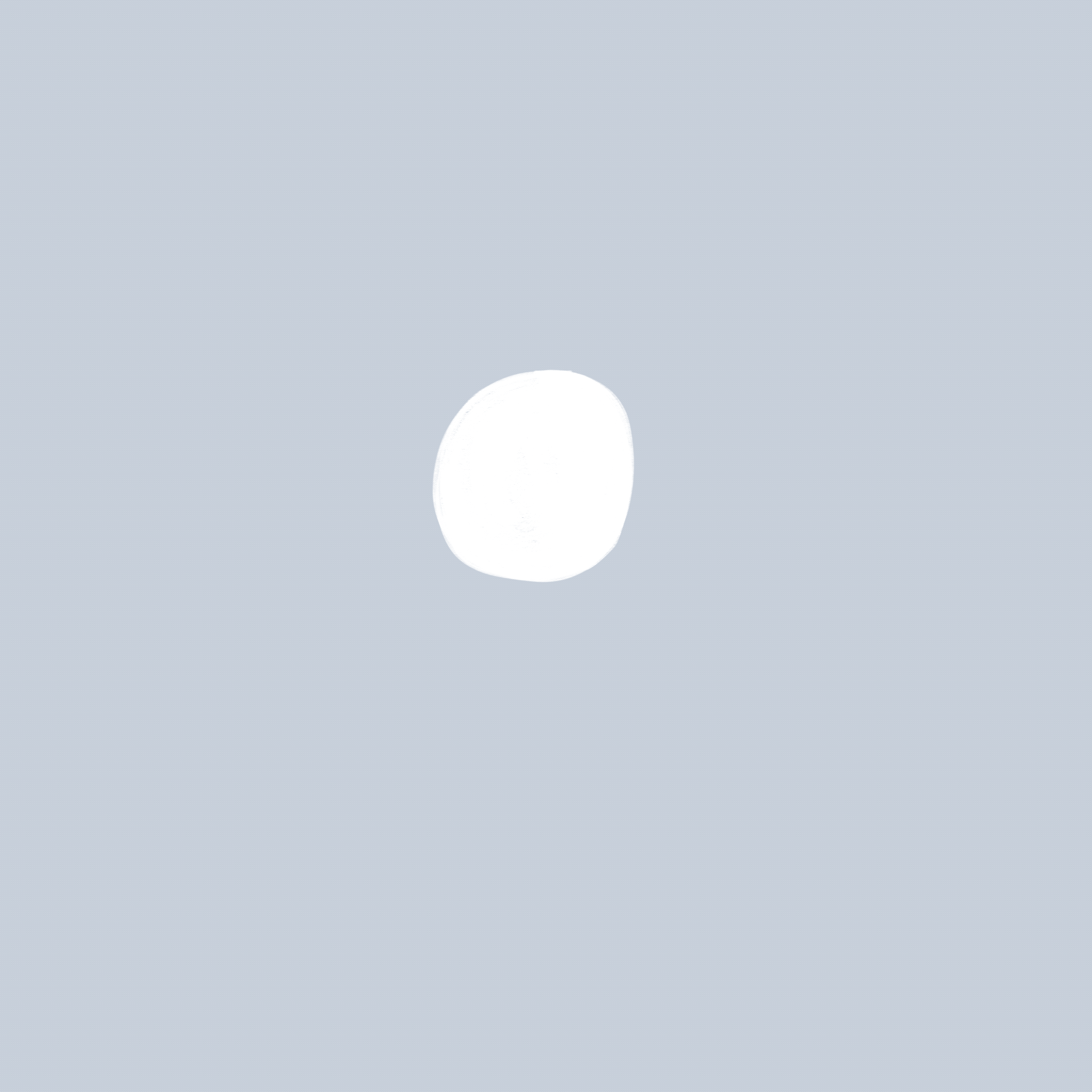 A white circular object on a light blue background.