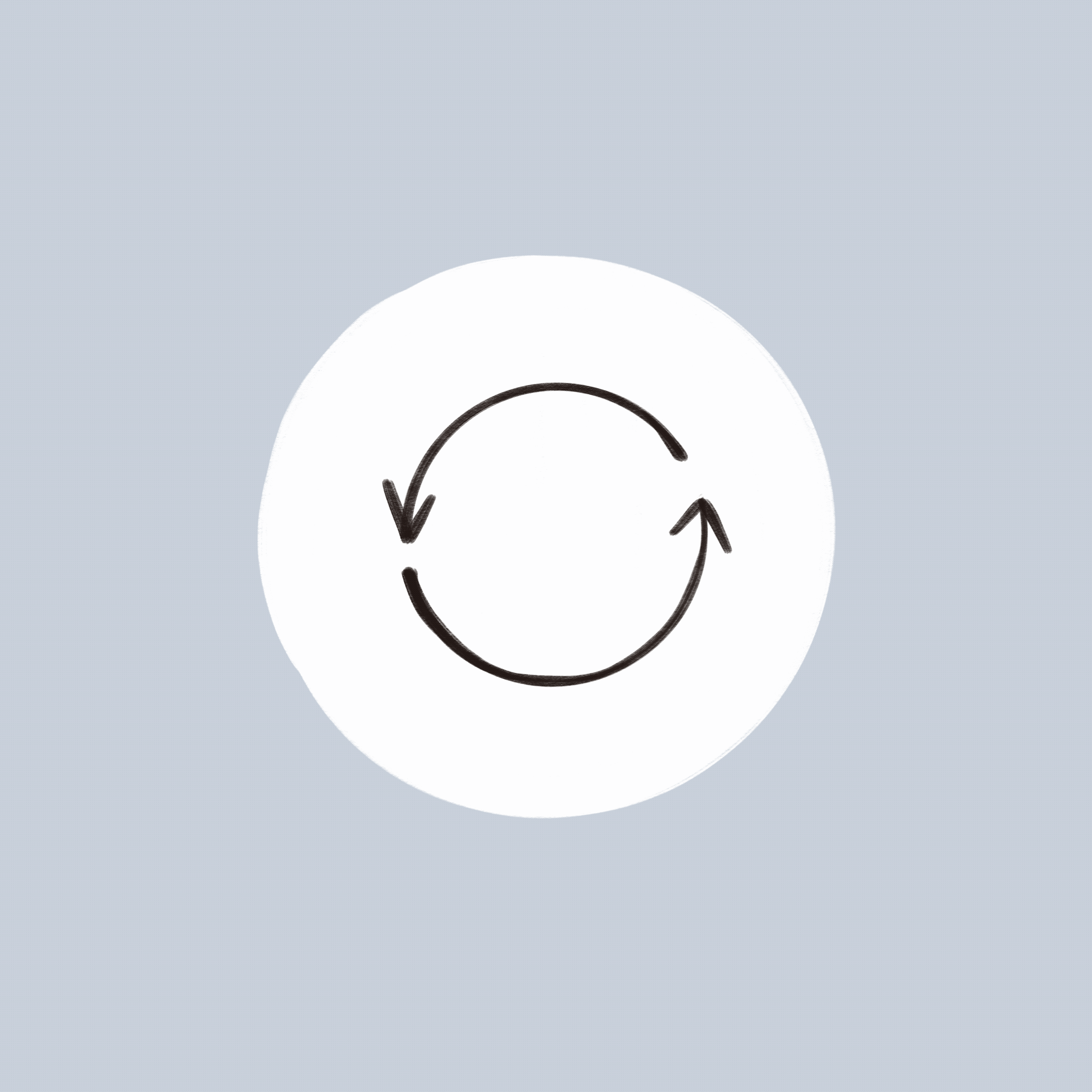 Circular arrows indicating a refresh or cycle, centered on a white background with a grayish outer area.