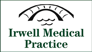 Logo for Irwell Medical Practice featuring a stylized sun rising over water with waves.