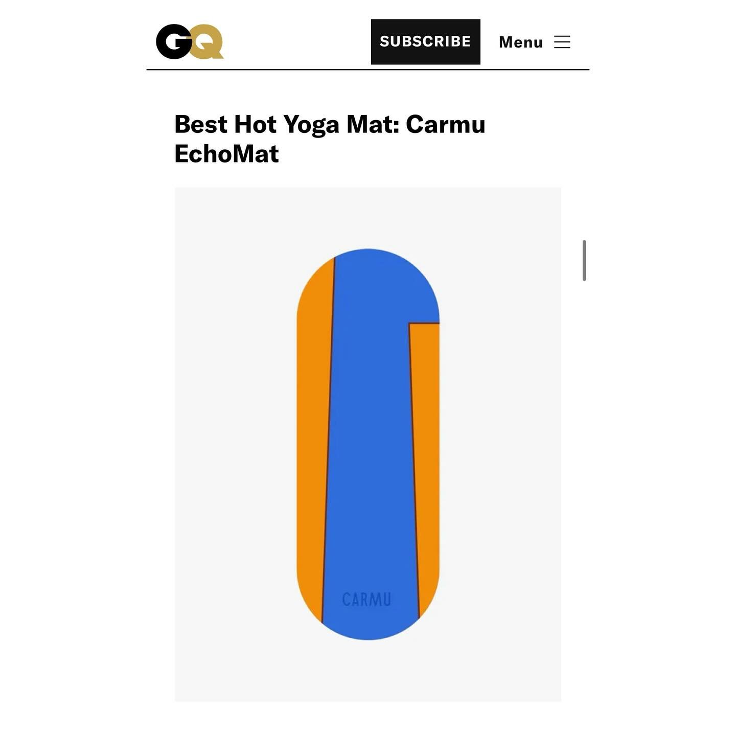 We&rsquo;re honored to be named &lsquo;Best Hot Yoga Mat&rsquo; by @gq Magazine!!

&ldquo;If you practice hot yoga regularly, you&rsquo;ve probably slipped, slid, or sweat-soaked your way through more than one mat. The Carmu EchoMat is designed speci