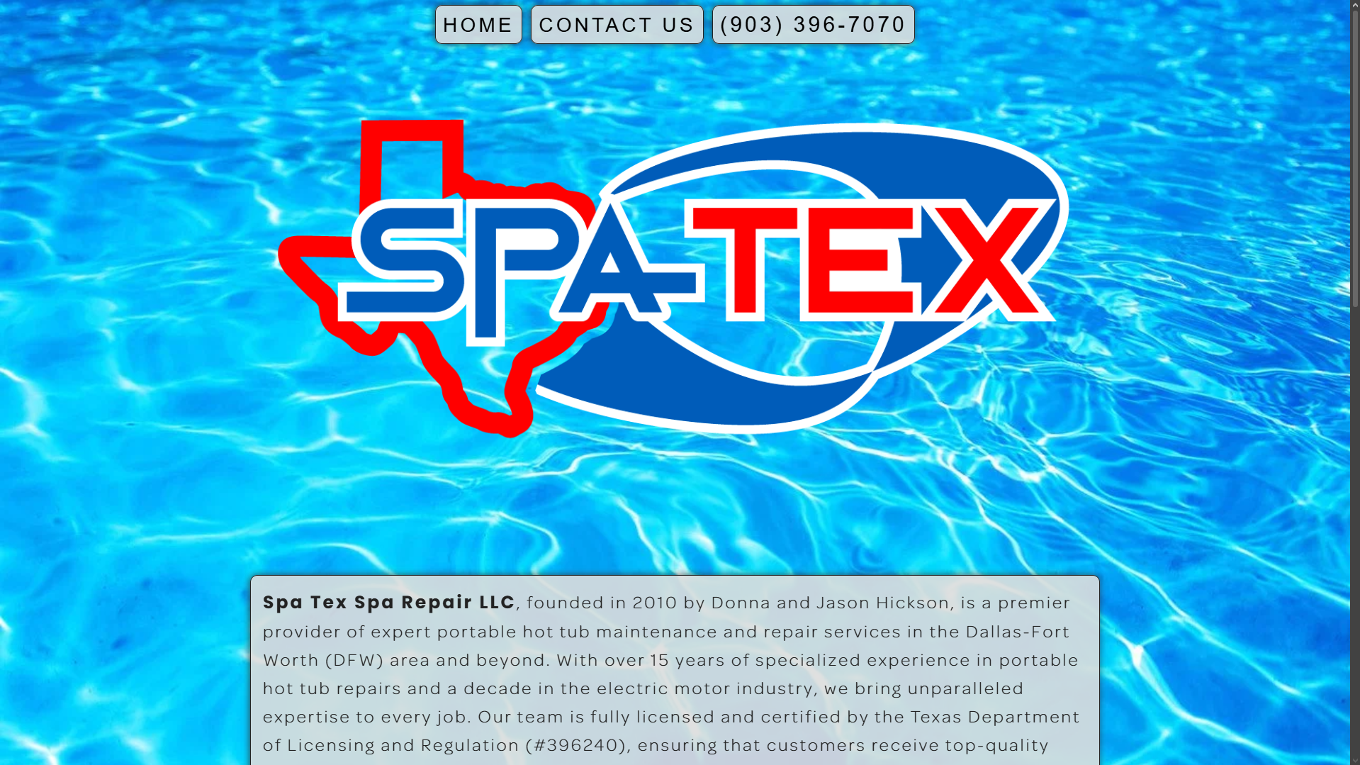 My Spa Tex - A website for spa repair and maintenance, formally an e-Commerce site.