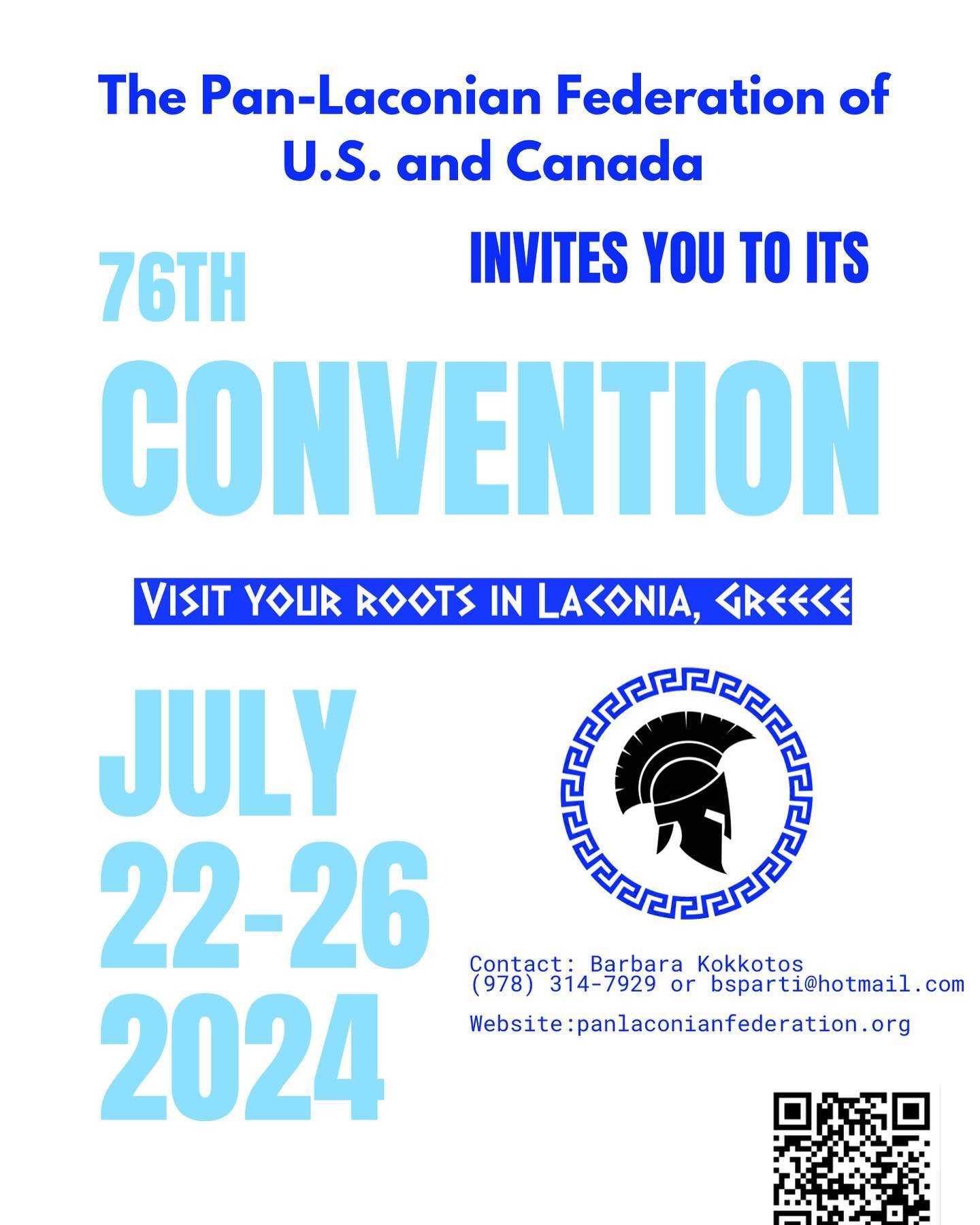 Exciting activities planned all over our beautiful region of Laconia for our Pan-Laconian Convention this summer! See the latest itinerary below!!! Click in our bio to RSVP! Hope to see you there 🇬🇷🇬🇷🇬🇷