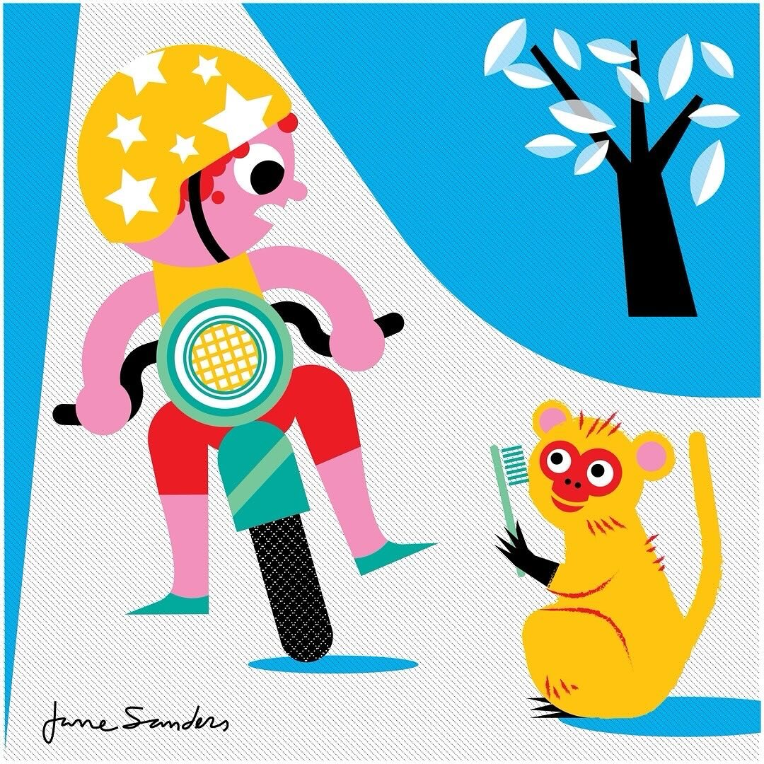 I love listening to my son&rsquo;s many adventures in Southeast Asia. He told me he was on a scooter on a remote island off of Bali and drove by a monkey brushing their teeth. Now, that is a great visual that I had to illustrate. 
⠀⠀⠀⠀⠀⠀⠀⠀⠀
⠀⠀⠀⠀⠀⠀⠀⠀⠀