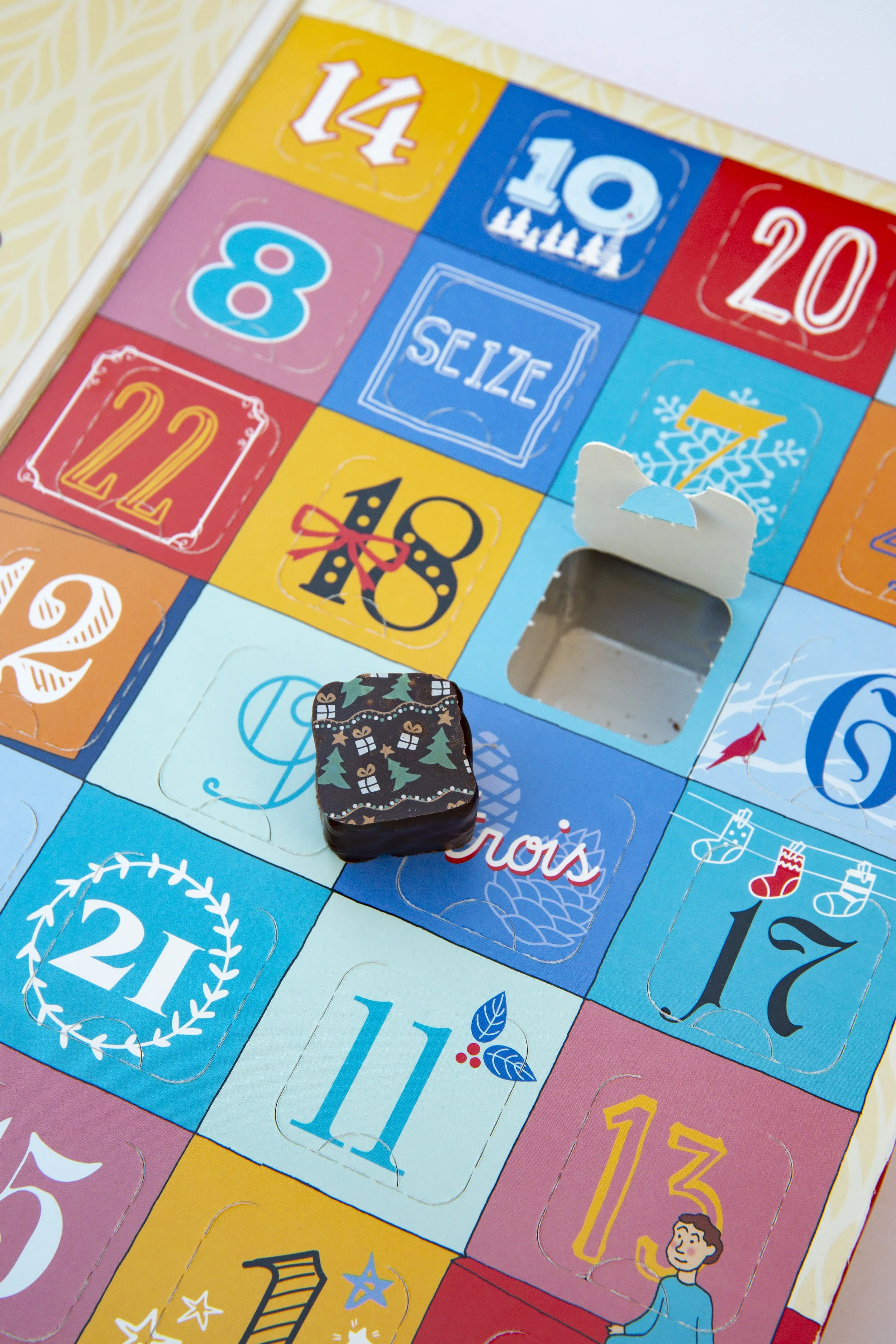 A colorful chocolate Advent Calendar by the Montreal brand Juliette & Chocolat