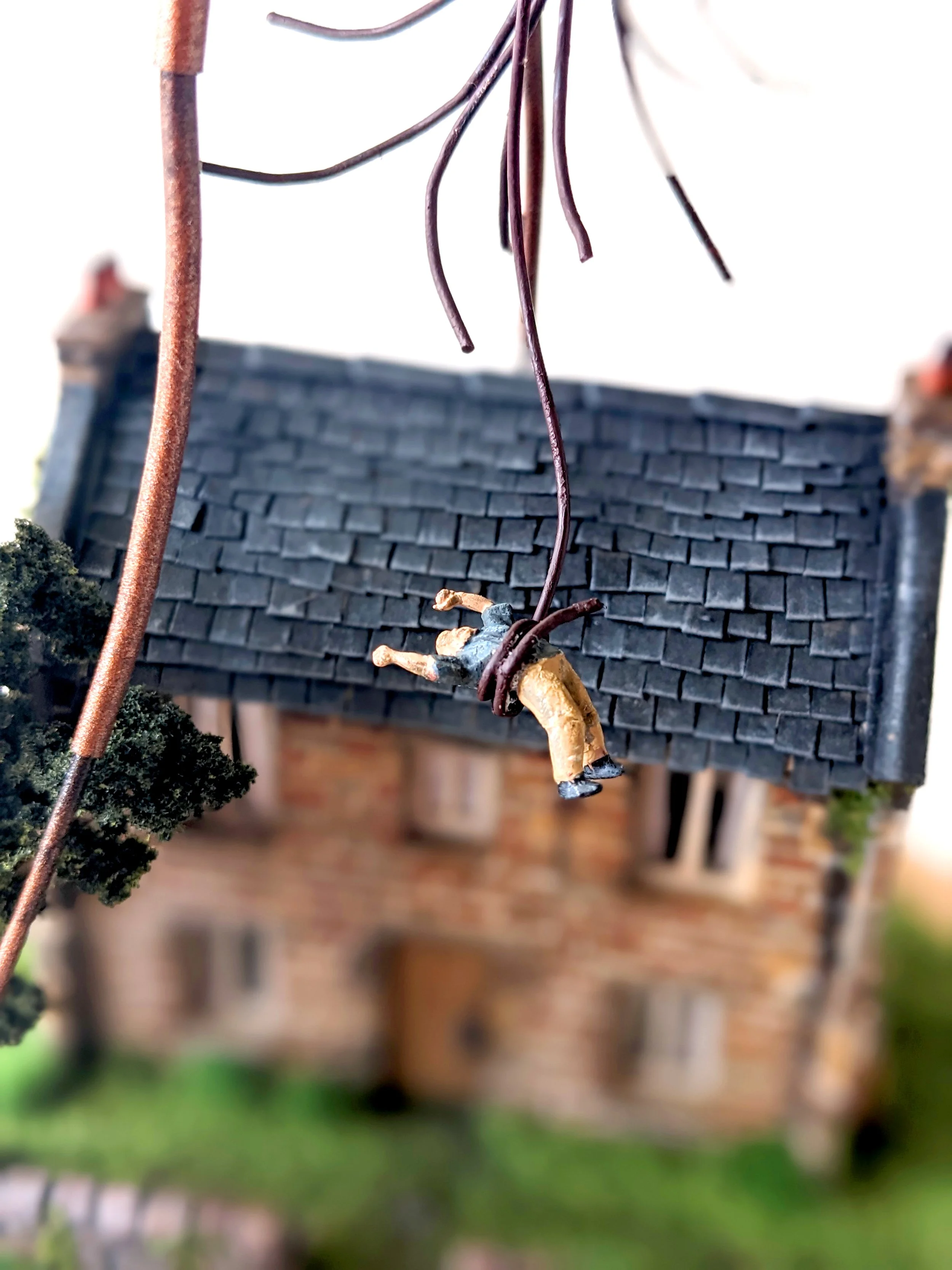Man captured by Martian tripod, scale model of H. G. Wells' novel War of the Worlds