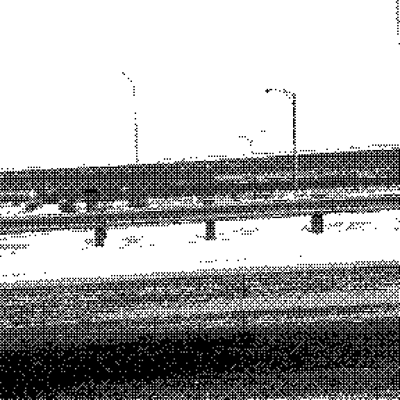 Snow covered highway, lines and shapes in minimal black and white