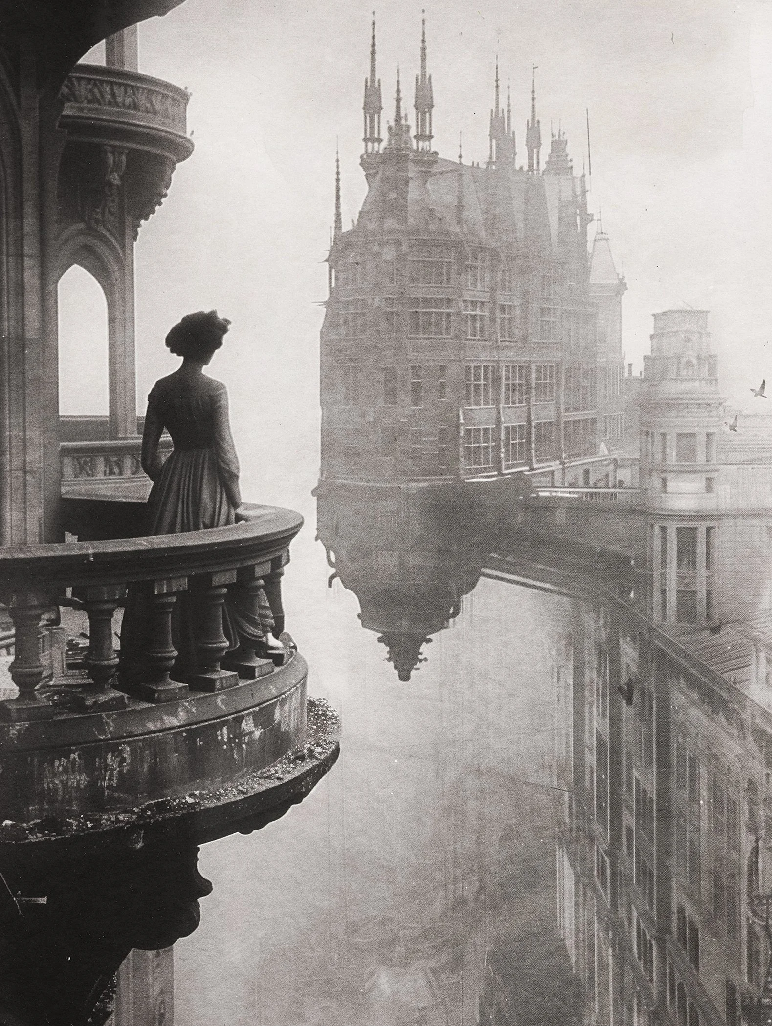 Suspended buildings and incredible architecture in a science fiction cityscape 