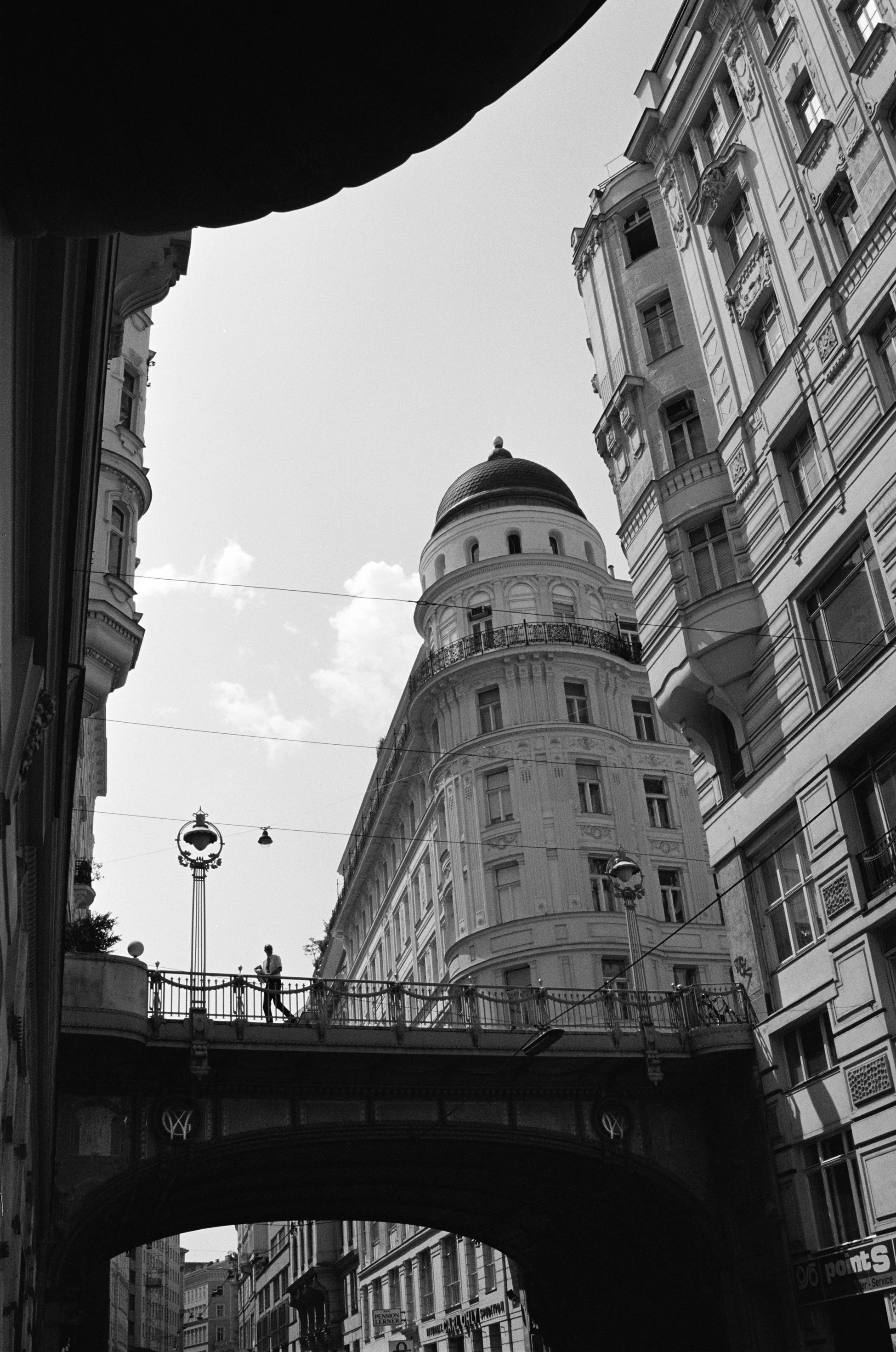 Vienna bridge and elegant buildings, fine art black and white photo by Lionel May
