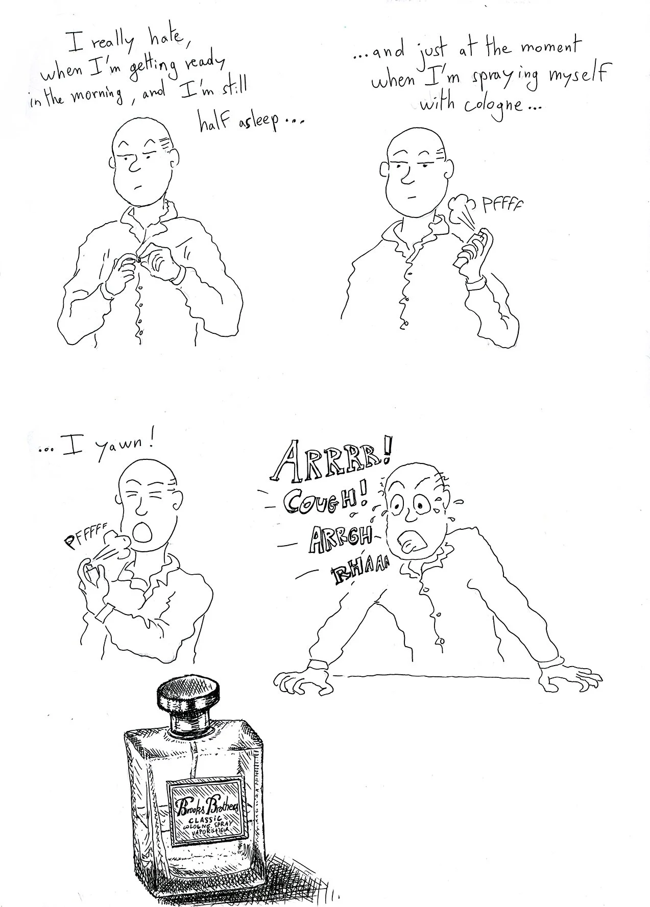 Sketchbook page drawing, funny daily life scene
