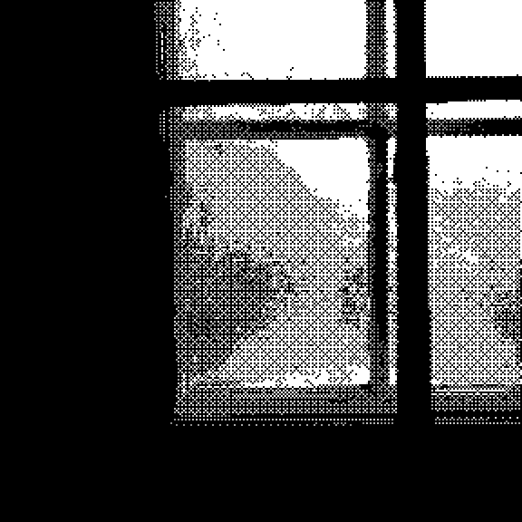 Textured window pane with light, 2 bit minimal black and white photo. 