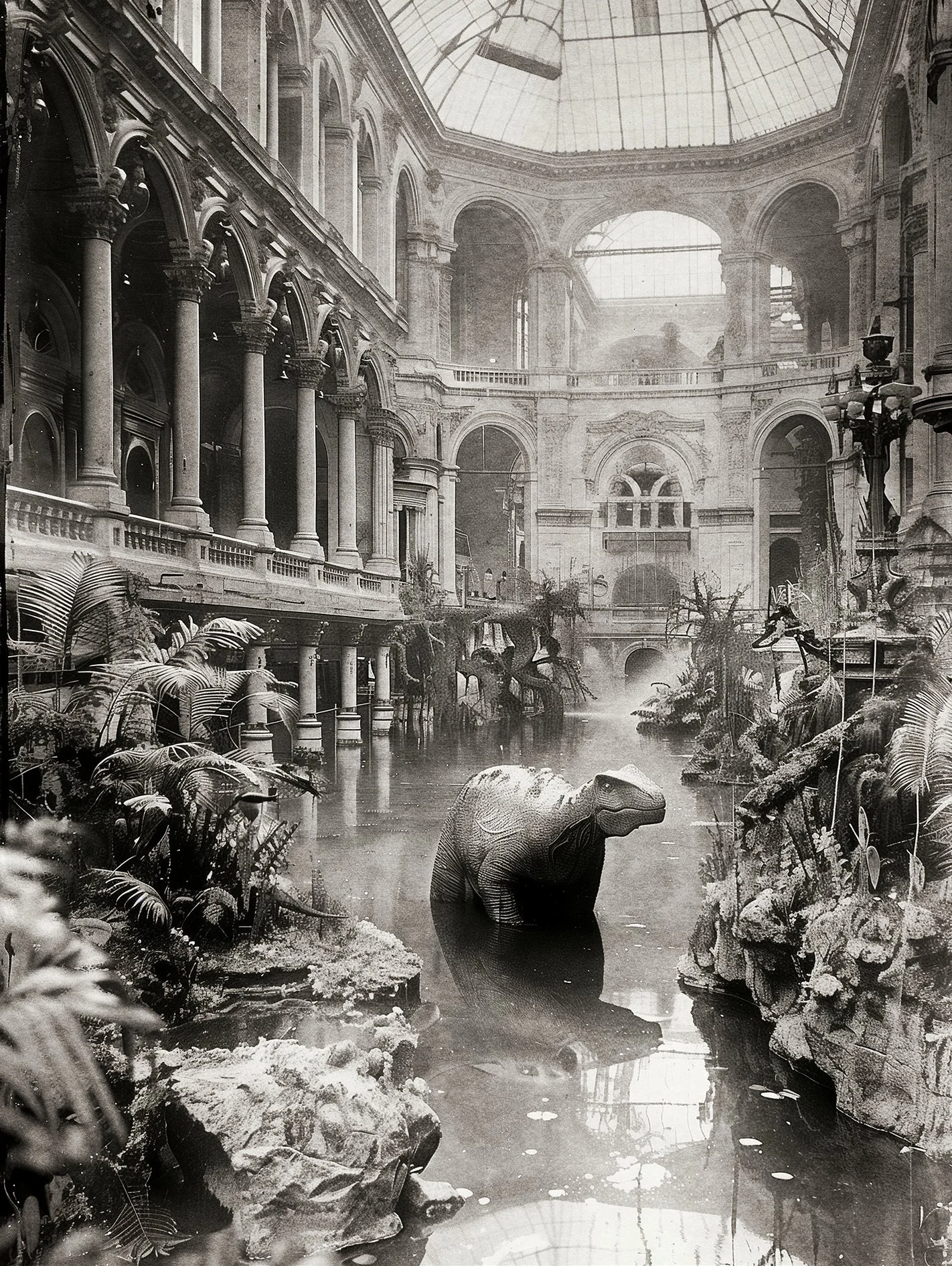 The Great Hall of Utropiia's Natural History Museum, retro-futuristic architecture