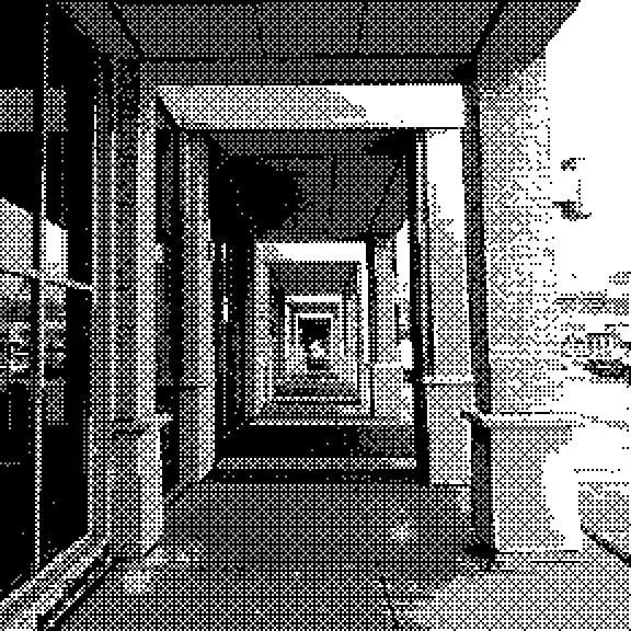 Columns and alley in perspective, black and white 