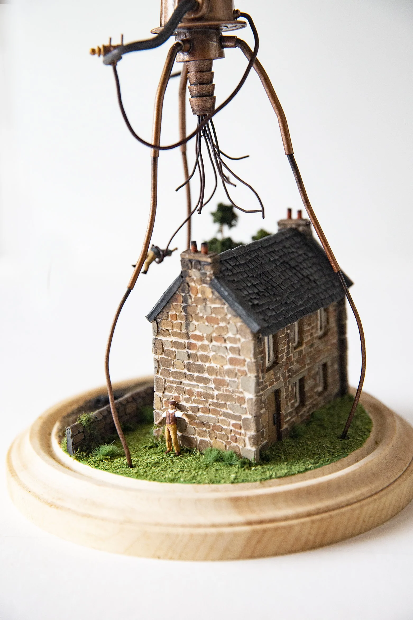Scene from the War of the Worlds built as a miniature with sci-fi Martian machine 