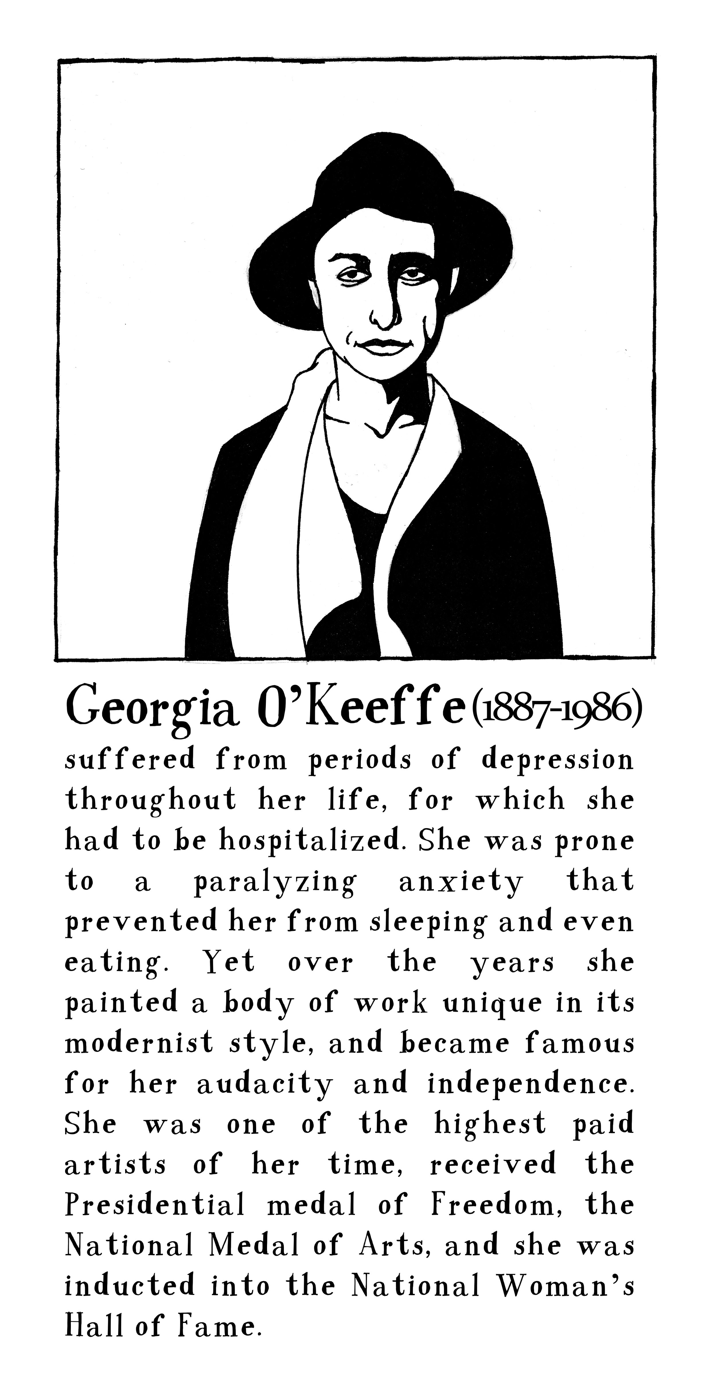 A short biography and portrait of the painter Georgia O'Keeffe
