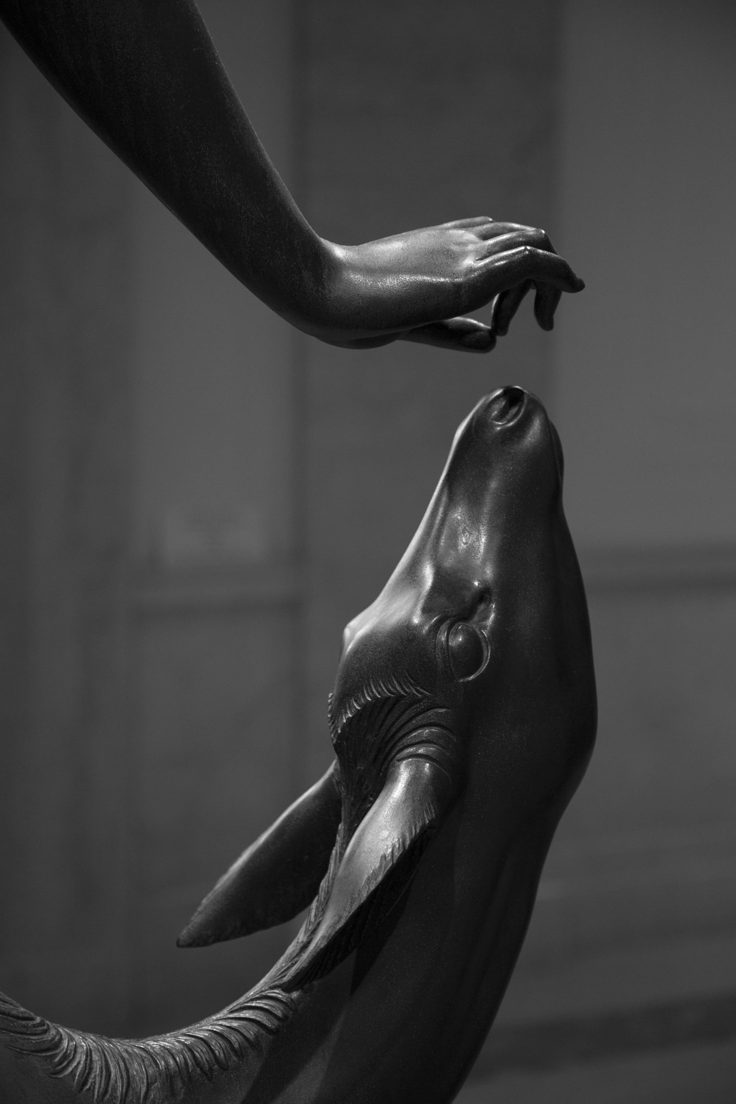 Close-up of a statue, hand feeding a deer, art   museum in Washington DC, USA. 