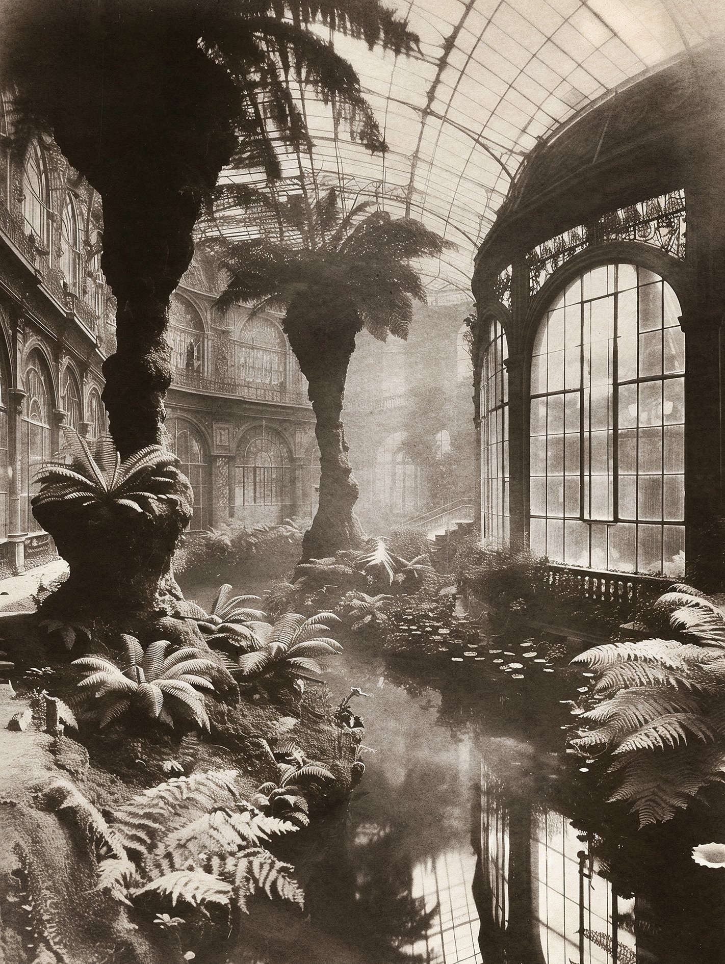 Retro black and white photography, beautiful vintage museum interior by Lionel May