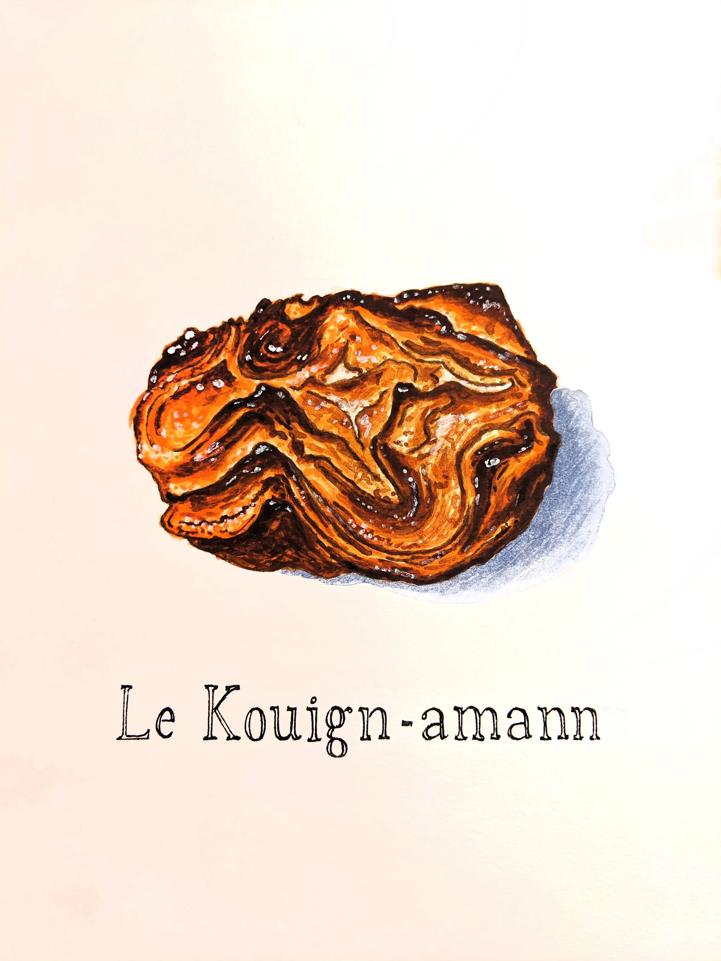 Illustration of French pastry, Kouign-Amann watercolor drawing, yummy cake