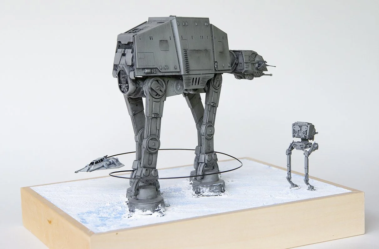 The Empire Strikes Back scene in miniature with detailed grey scale models