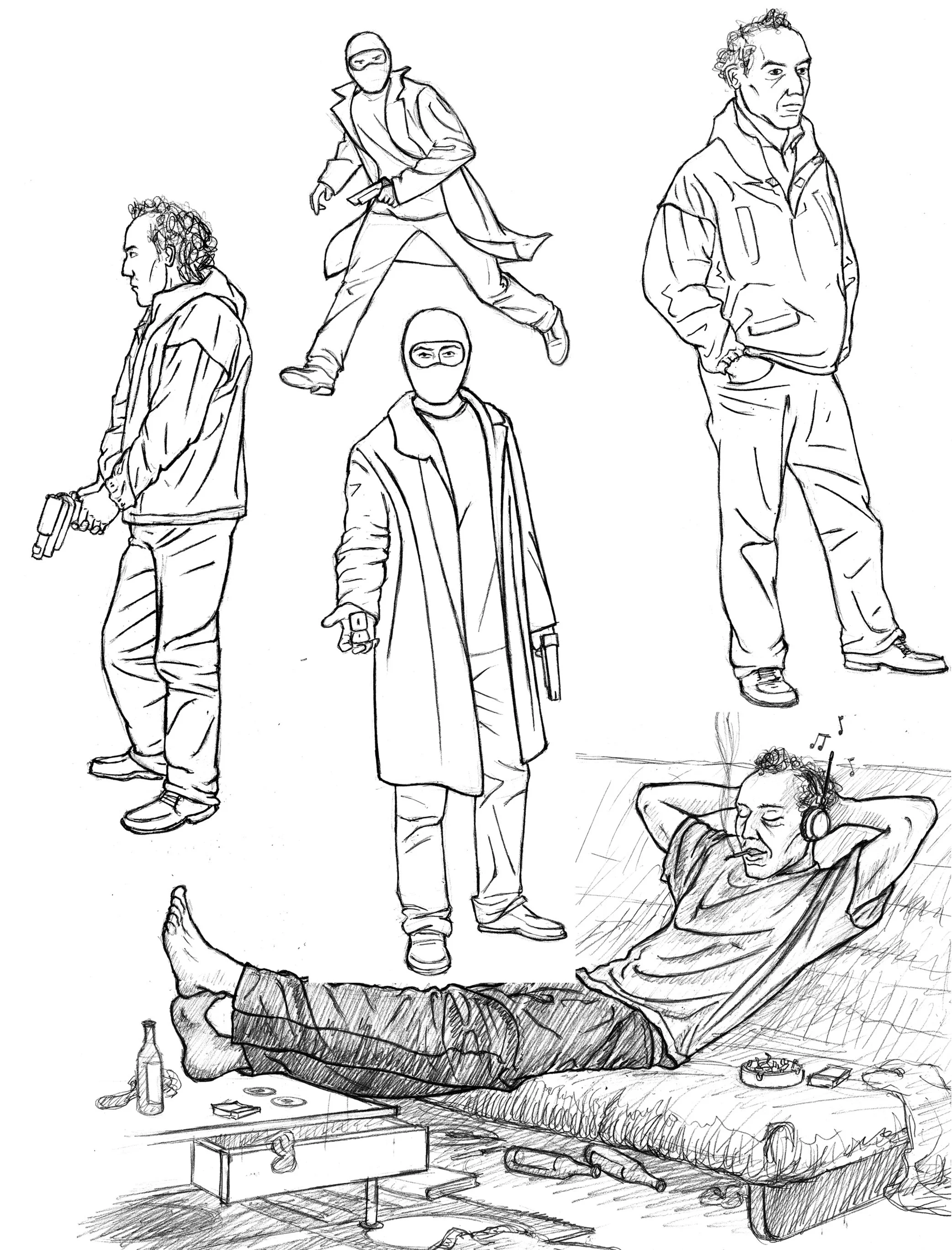 Sketchbook page with character design for a graphic novels