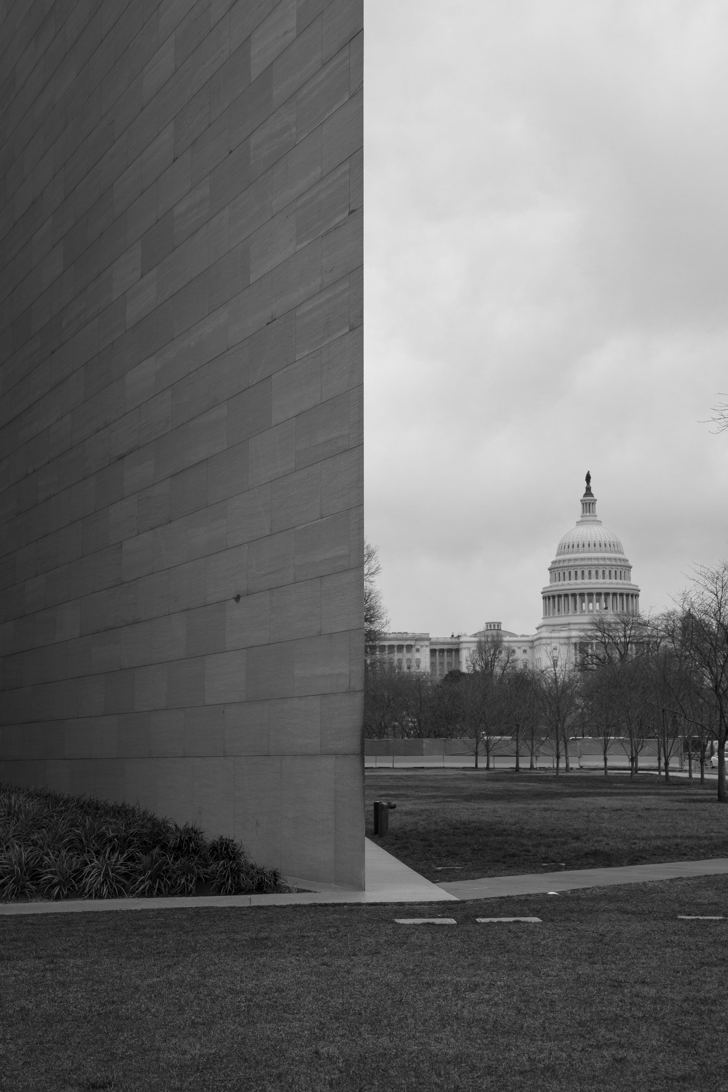 View of the Capitol dome in Washington City, with the art museum in the foreground, architectural photo by Lionel May