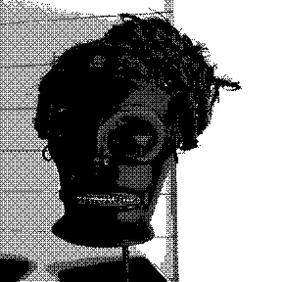Mask in low-fi black and white by Lionel May