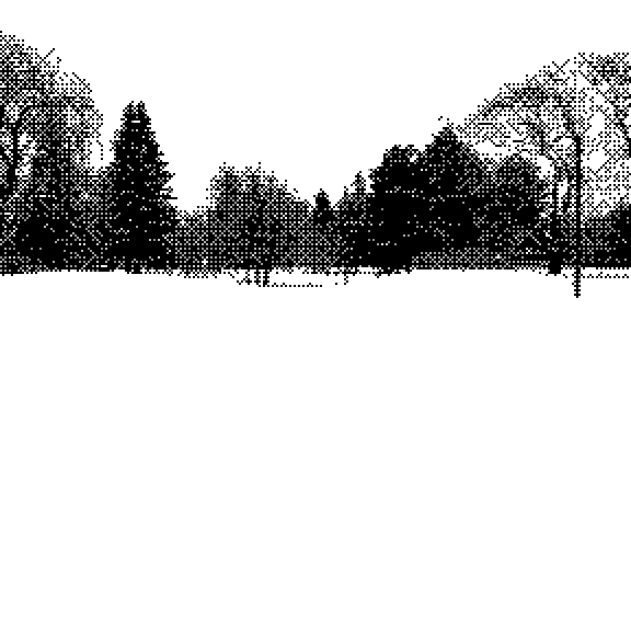 Winter landscale in black and white, white snow-covered ground and white sky with black tree outlines