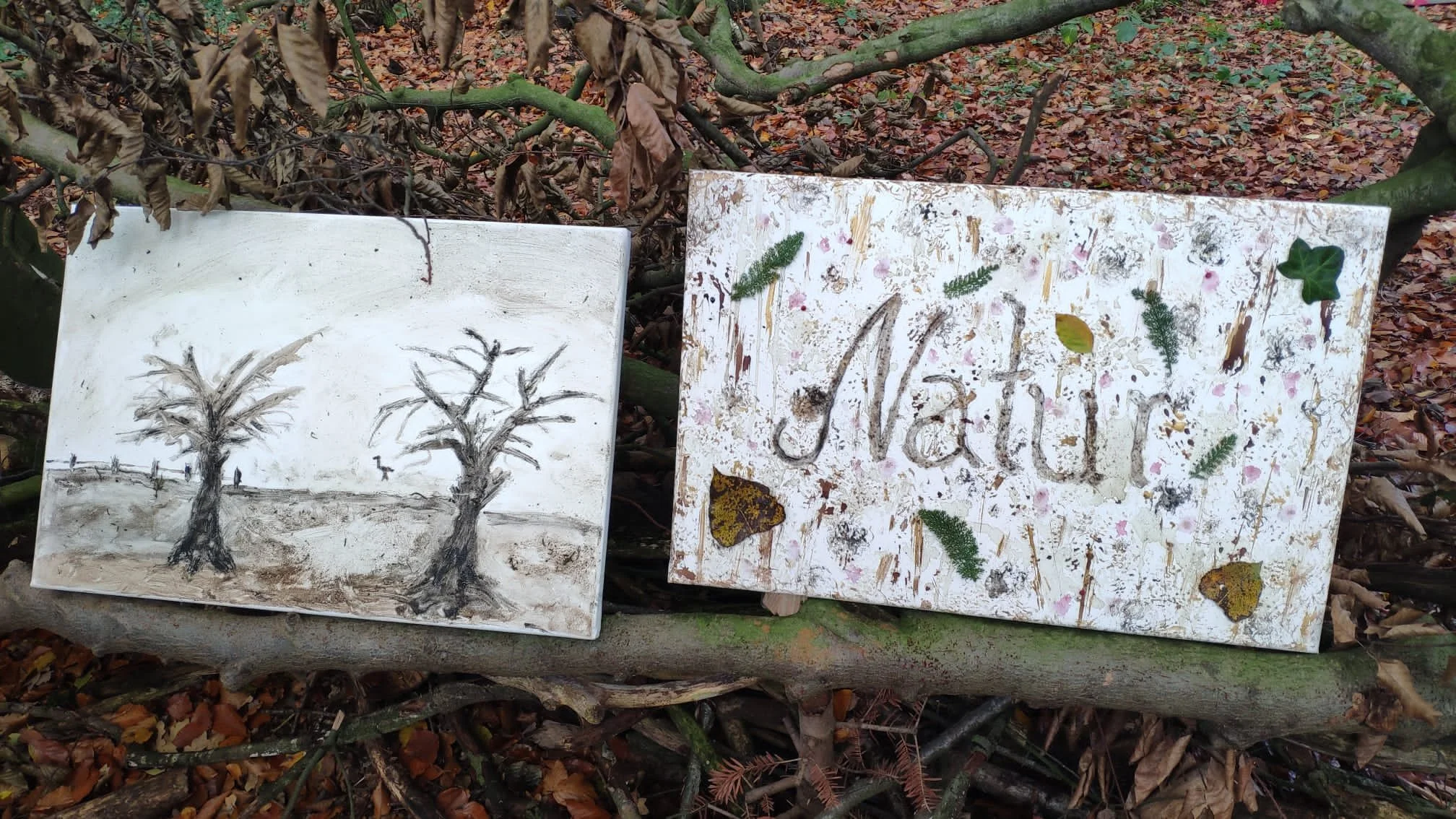 Zeichnen, Malen, Kunst in Syke im Wald, Malen in der Natur in Syke, Kunstwerke glücklicher Teilnehmer