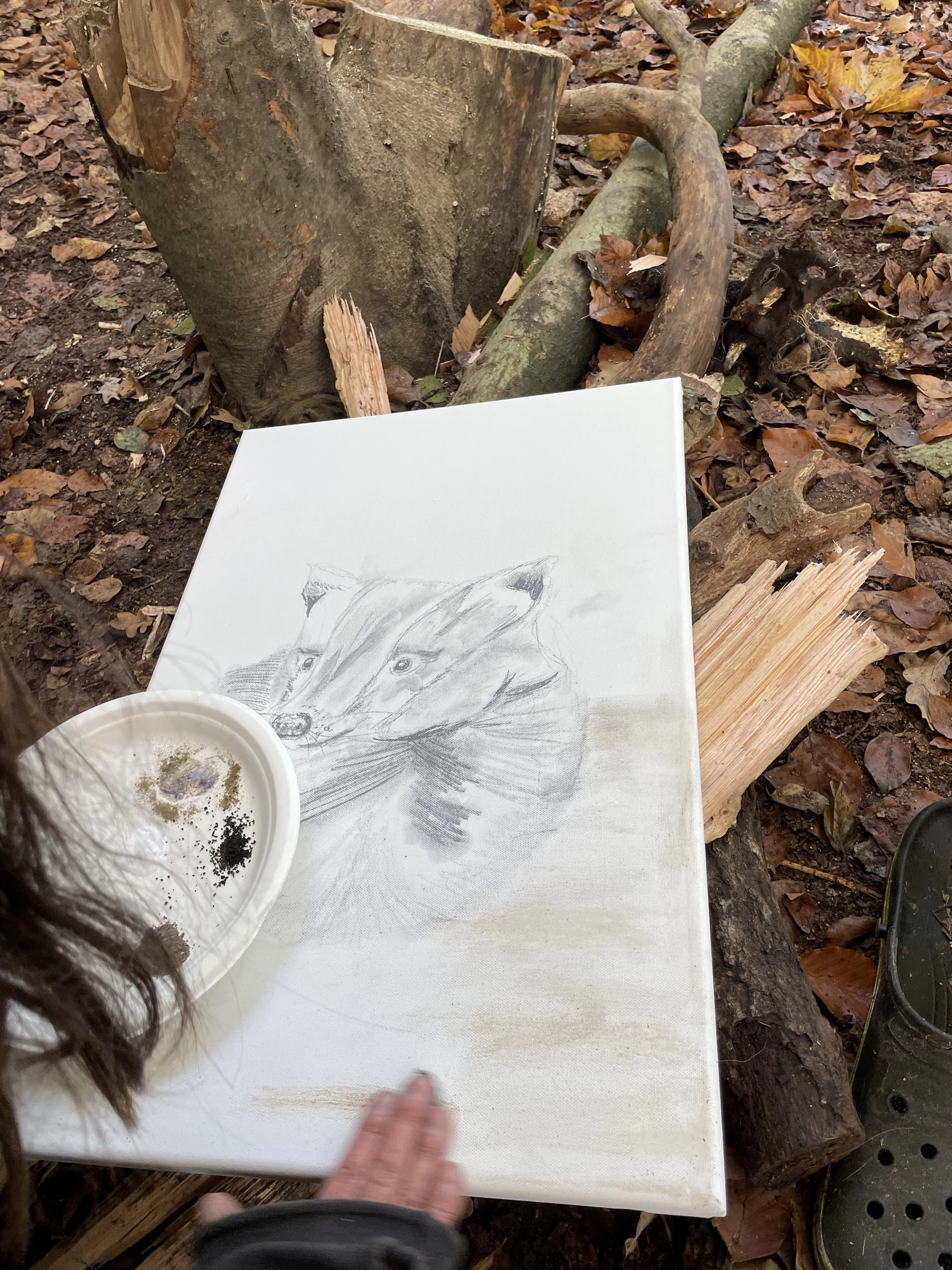 Zeichnen, Malen, Kunst in Syke im Wald, Malen in der Natur in Syke, Kunstwerke glücklicher Teilnehmer