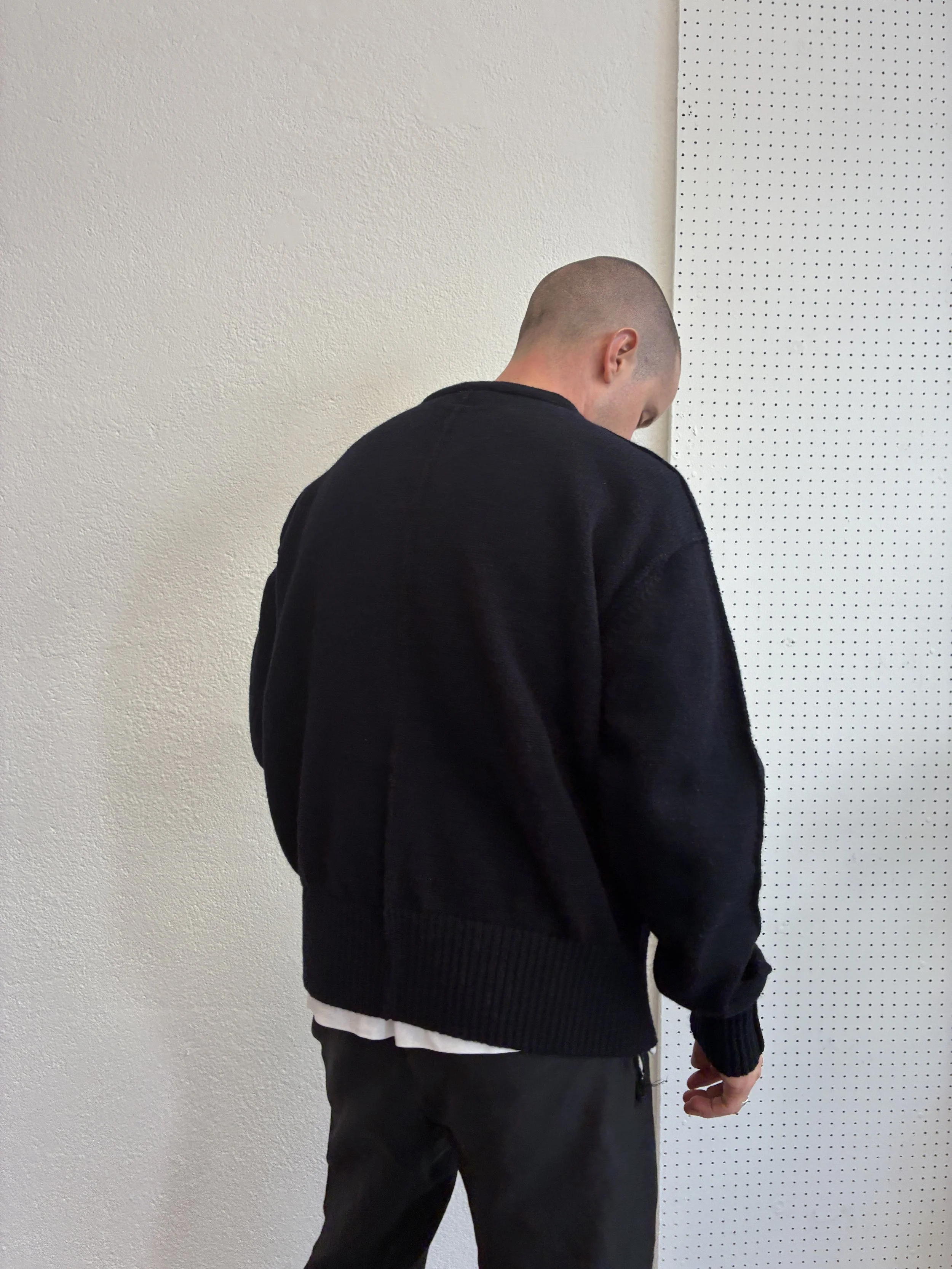 Back of Man wearing the Navy Tender Co Type 719 Butterfly Jumper