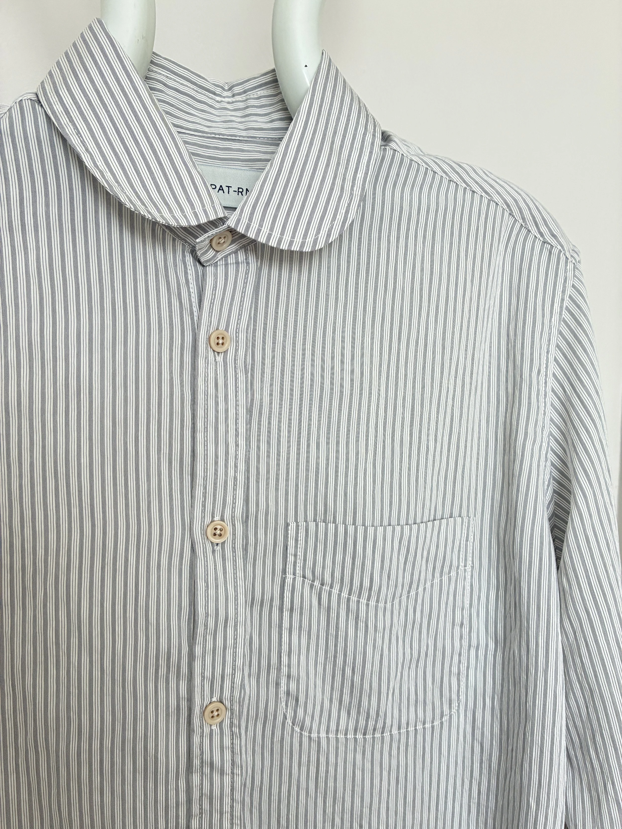 Closeup of 1st PAT-RN Boston Shirt in Fine Stripes on mannequin