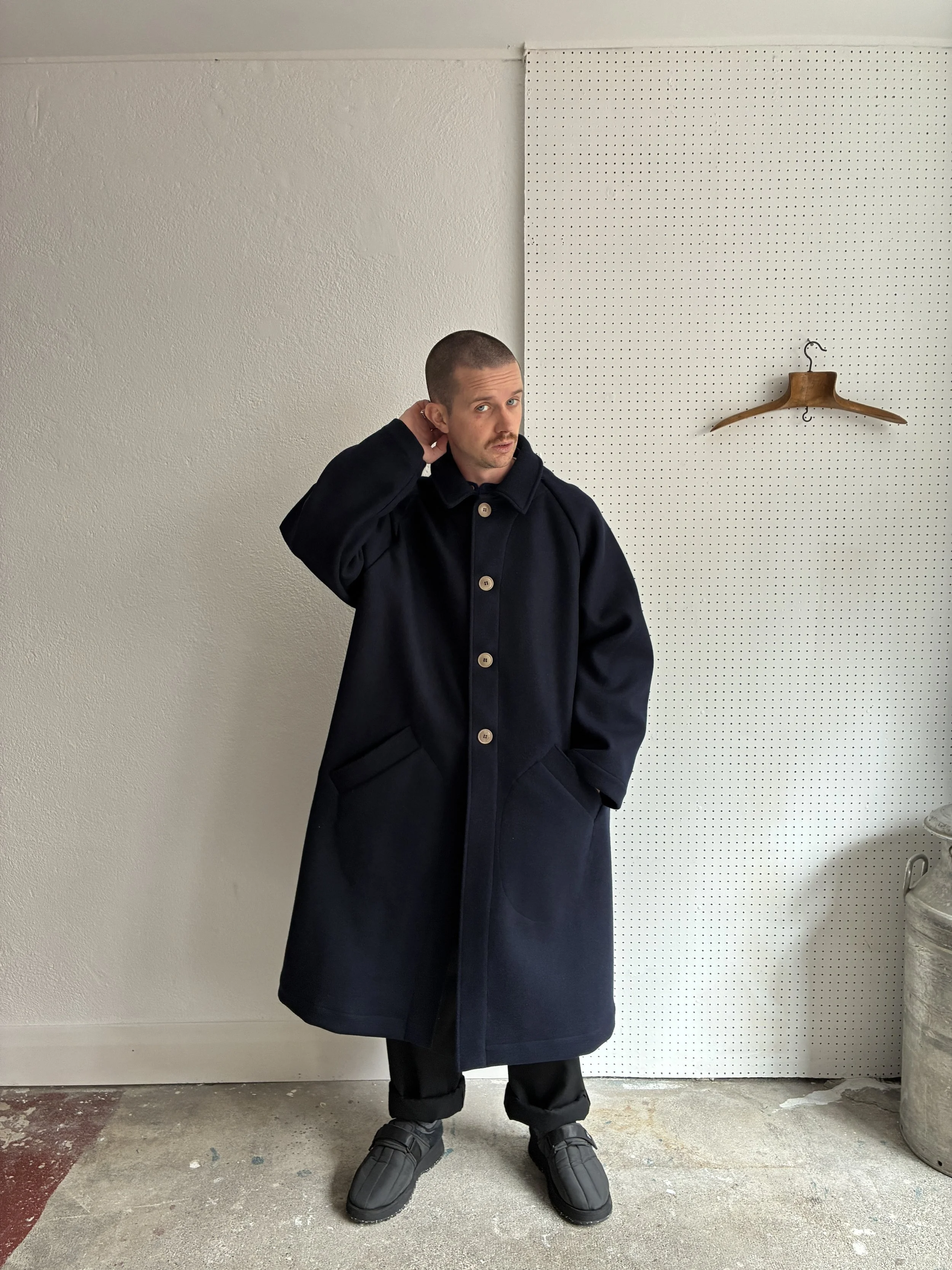 Frank Leder Wool Duster Coat | Navy