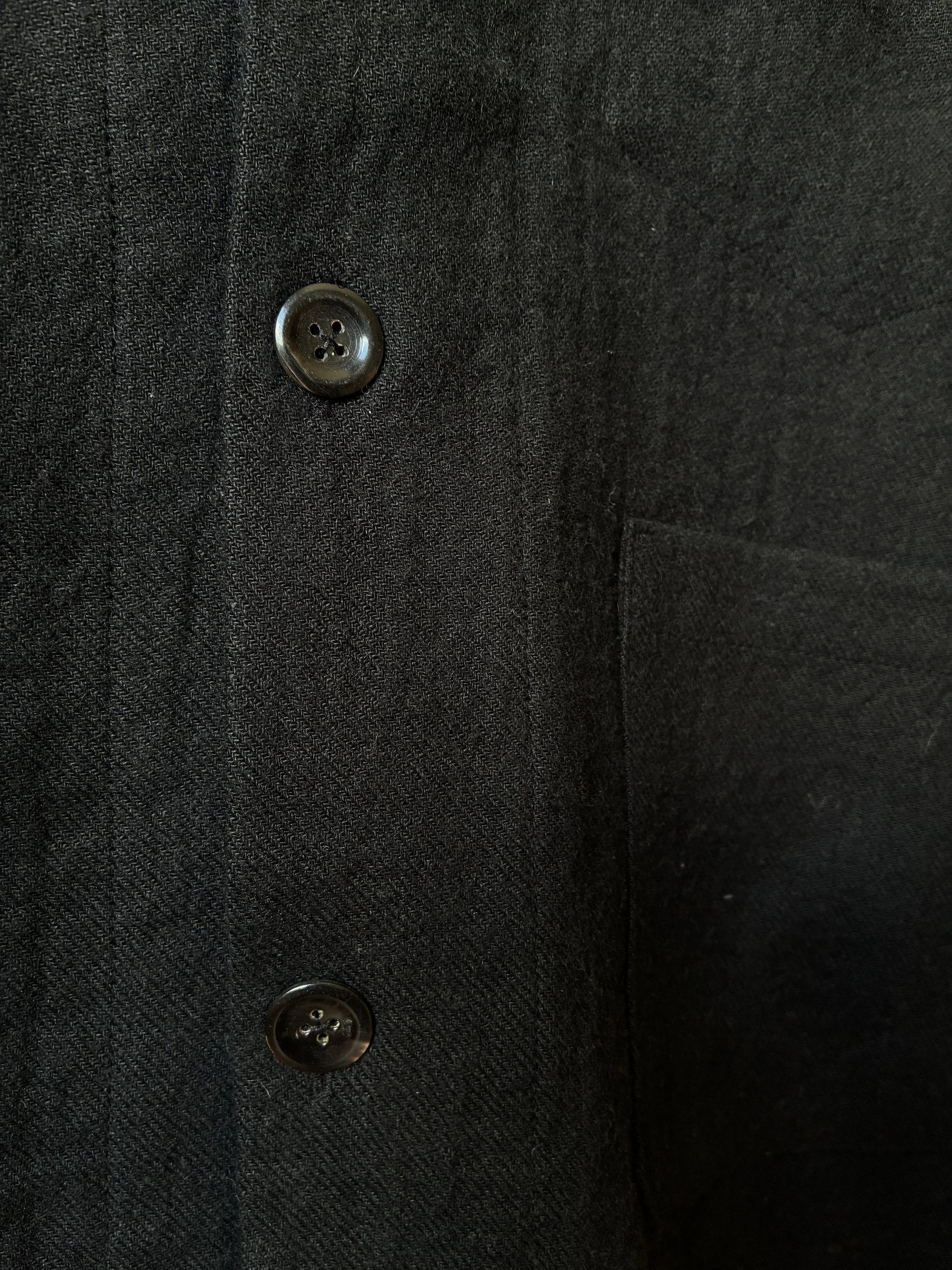 Close up of buttons of Frank Leder Black Wool Shirt Jacket