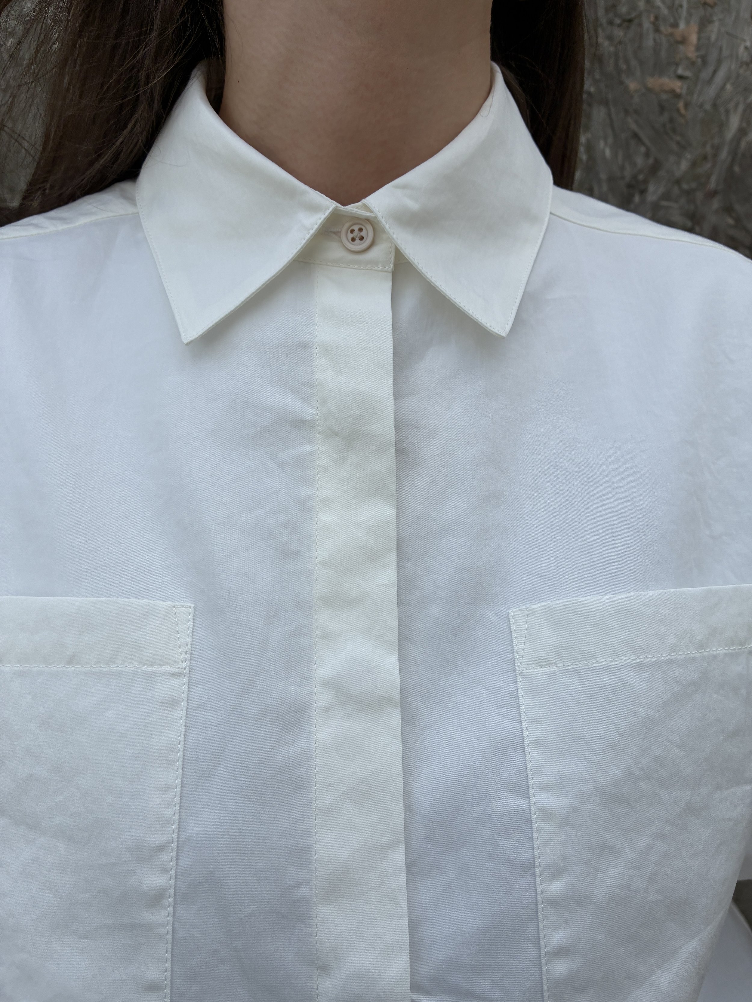 Closeup of collar of White 1st PAT-RN Woman Modula Shirt