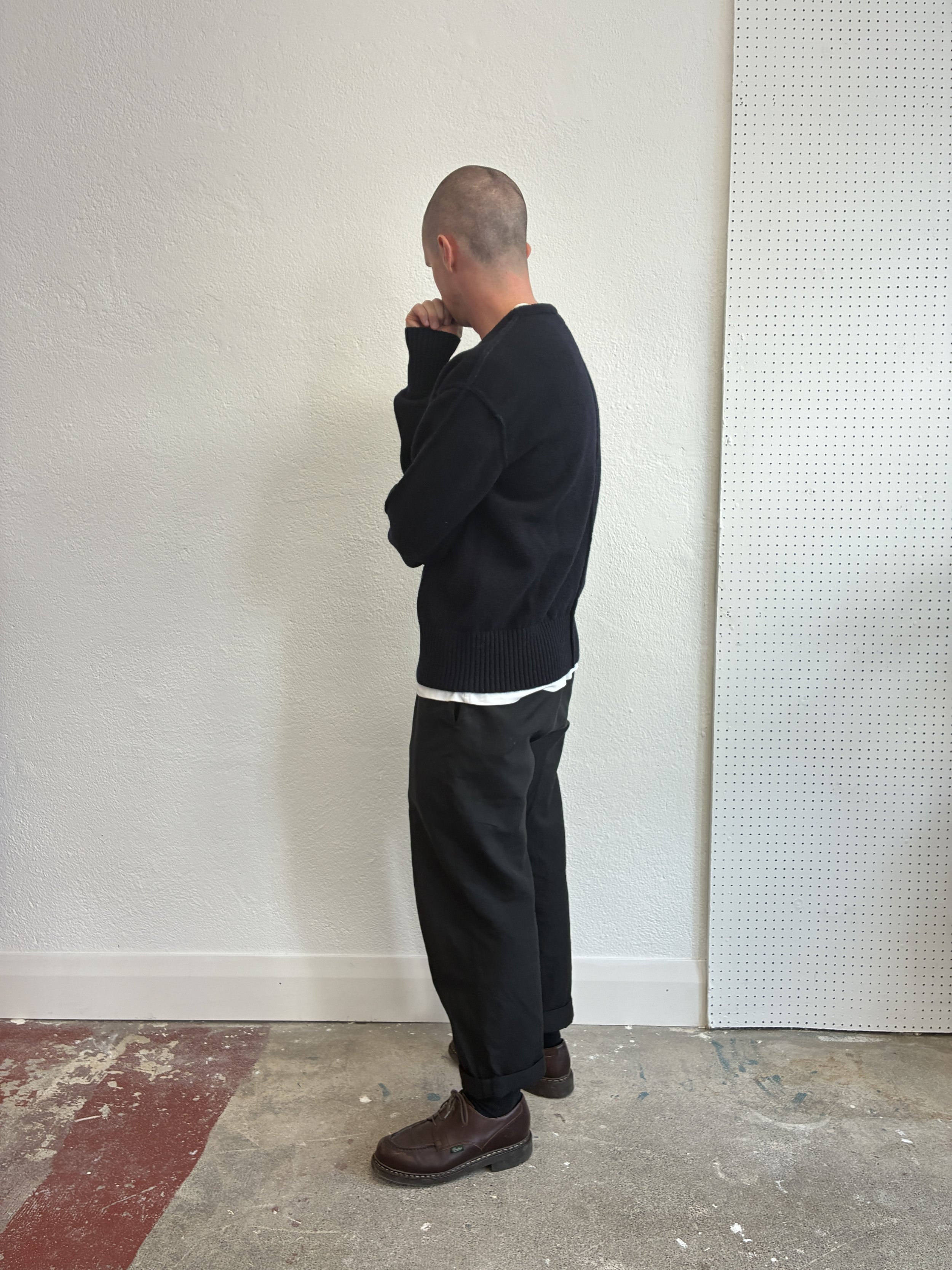 Man thinking in the Navy Tender Co Type 719 Butterfly Jumper