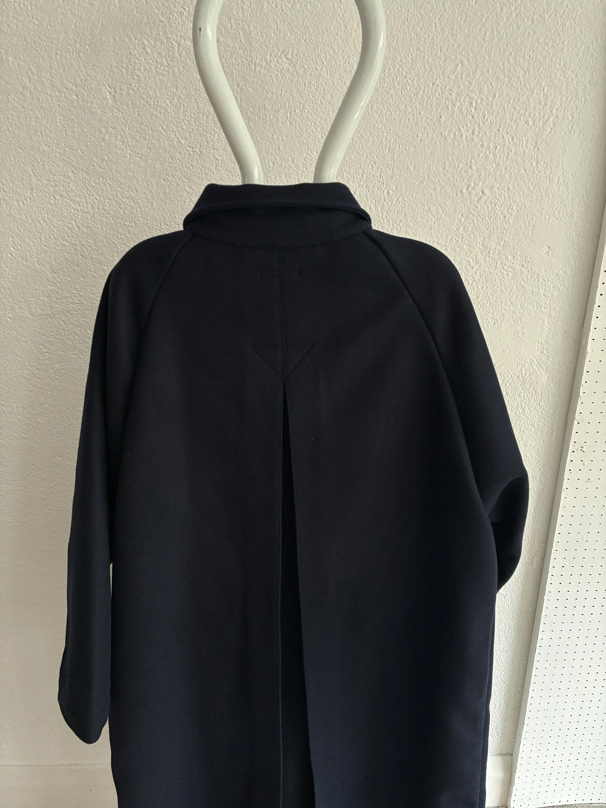 Back of Frank Leder Navy Wool Duster Coat