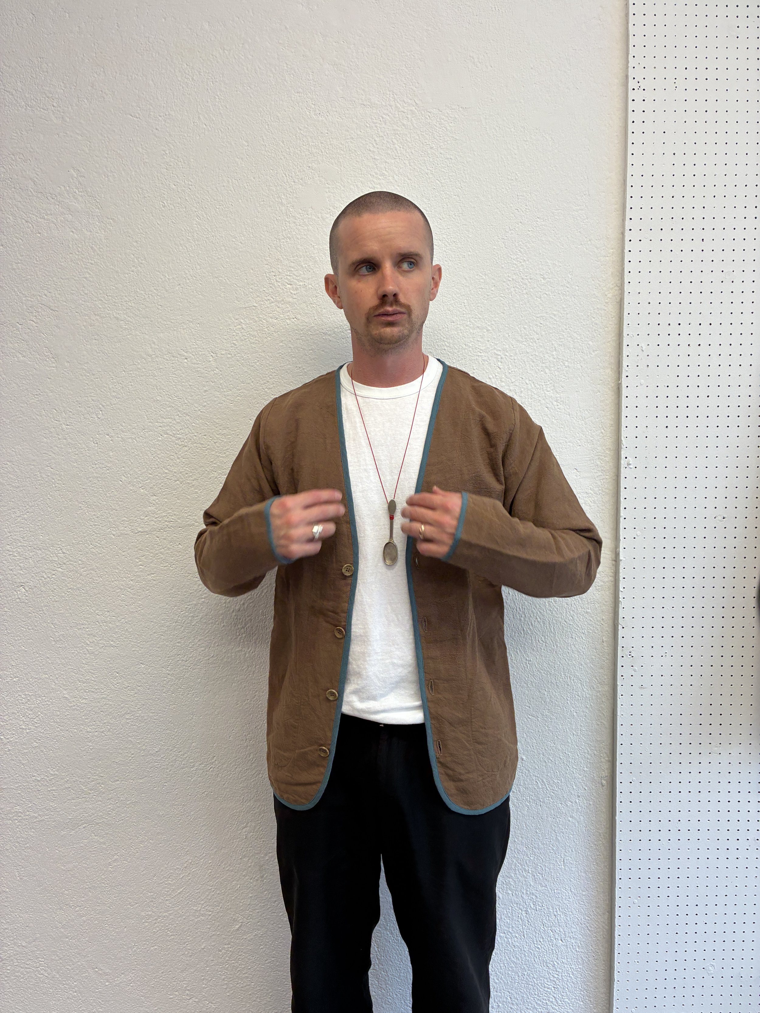 Frank Leder Linen Cotton Jacket | Brown Teal