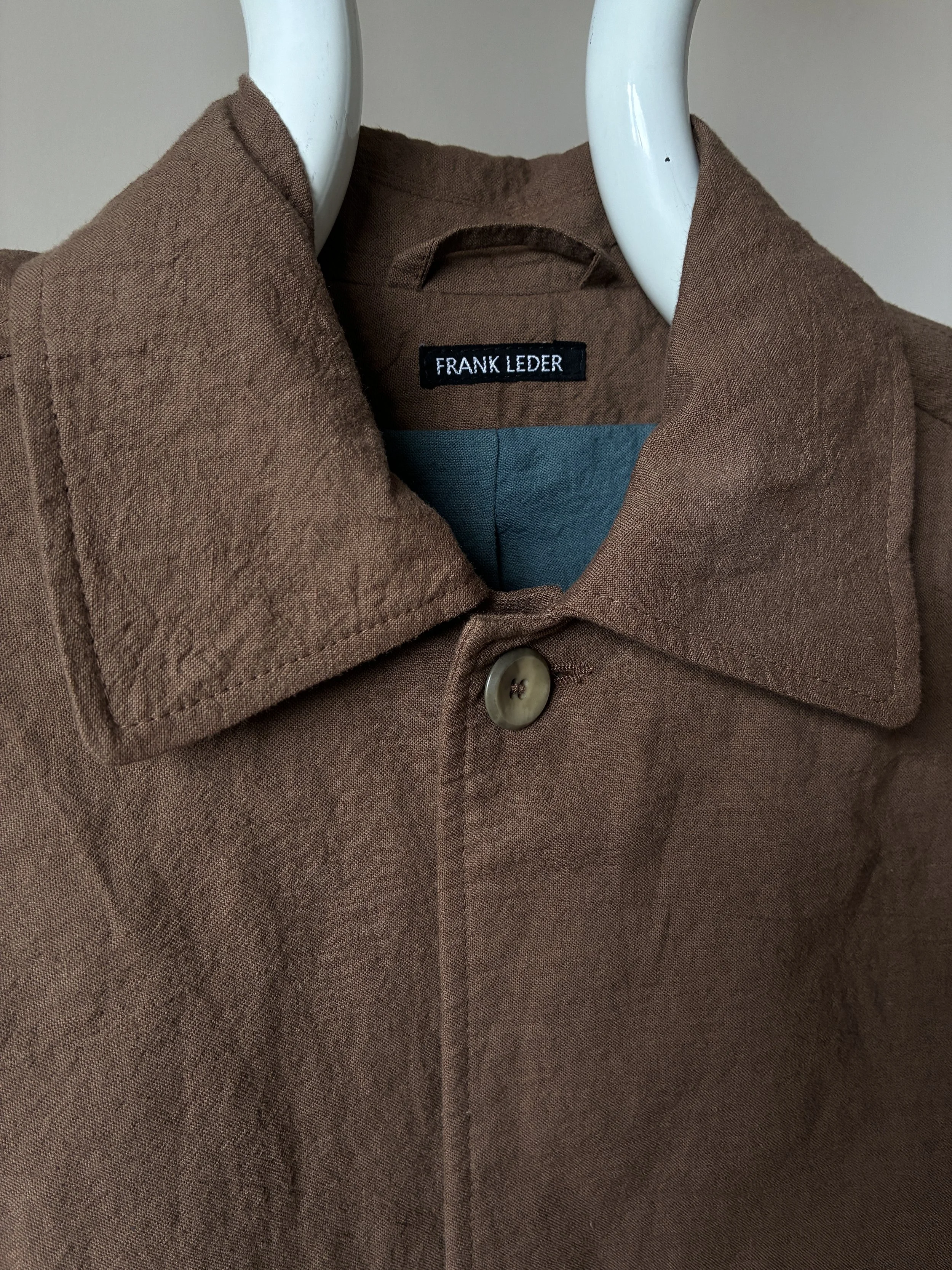 Collar of Frank Leder Reversible Coat in Brown and Teal