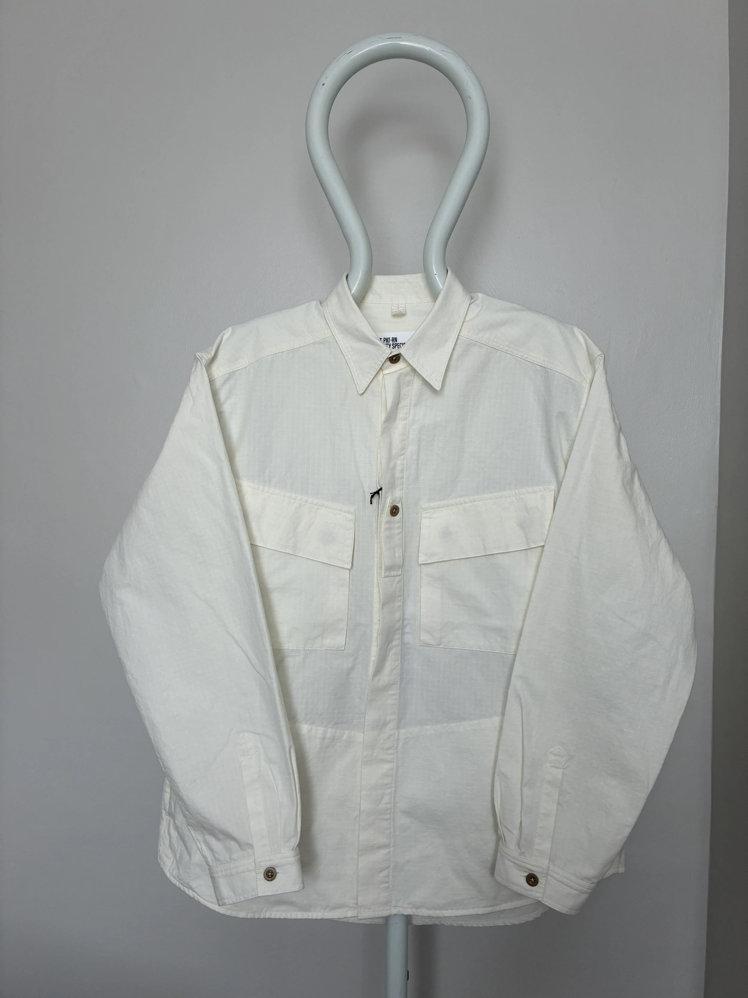 Off-White Ecru 1st PAT-RN Sumatra Overshirt on mannequin