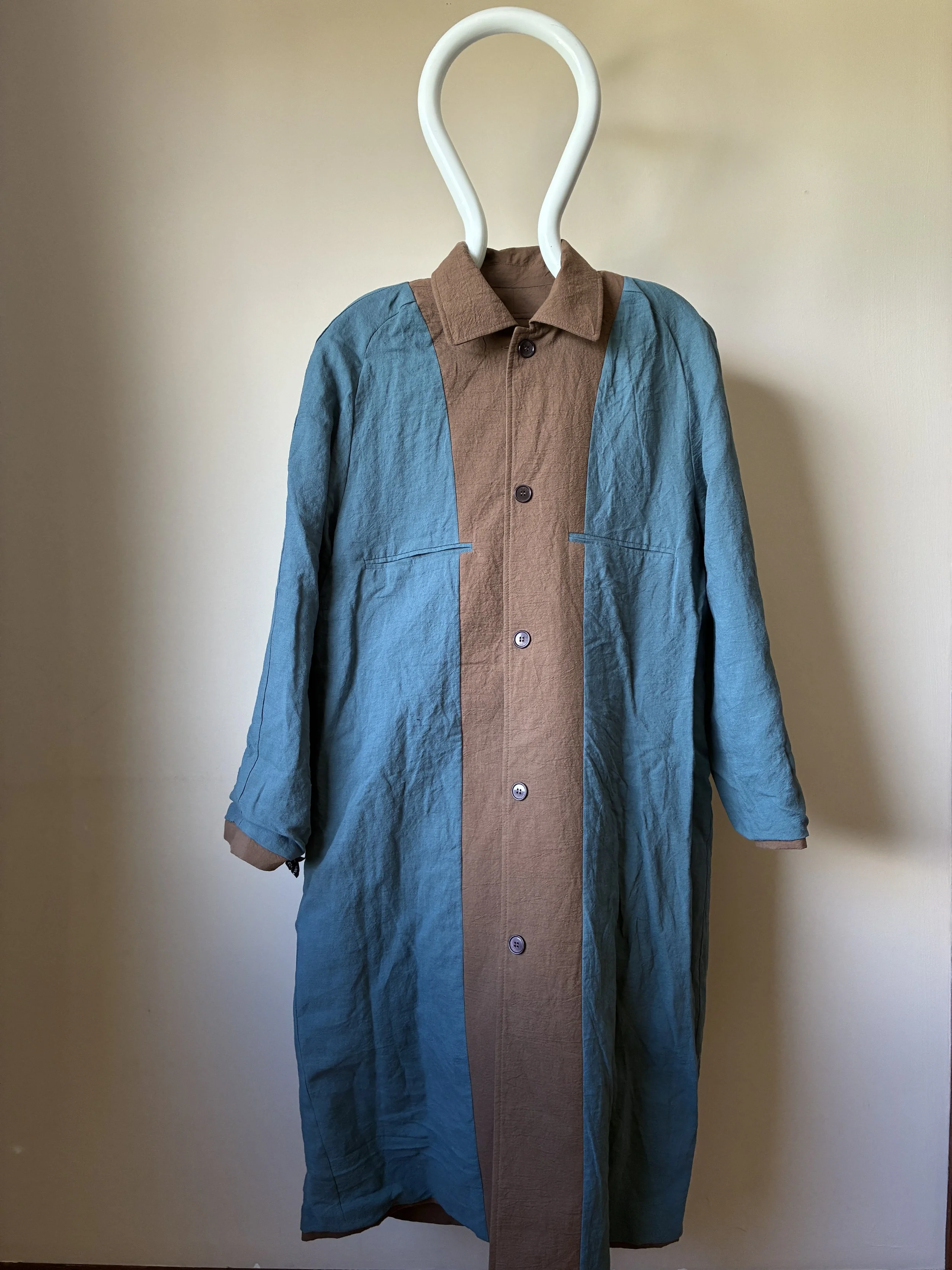 Teal Frank Leder Reversible Coat on mannequin