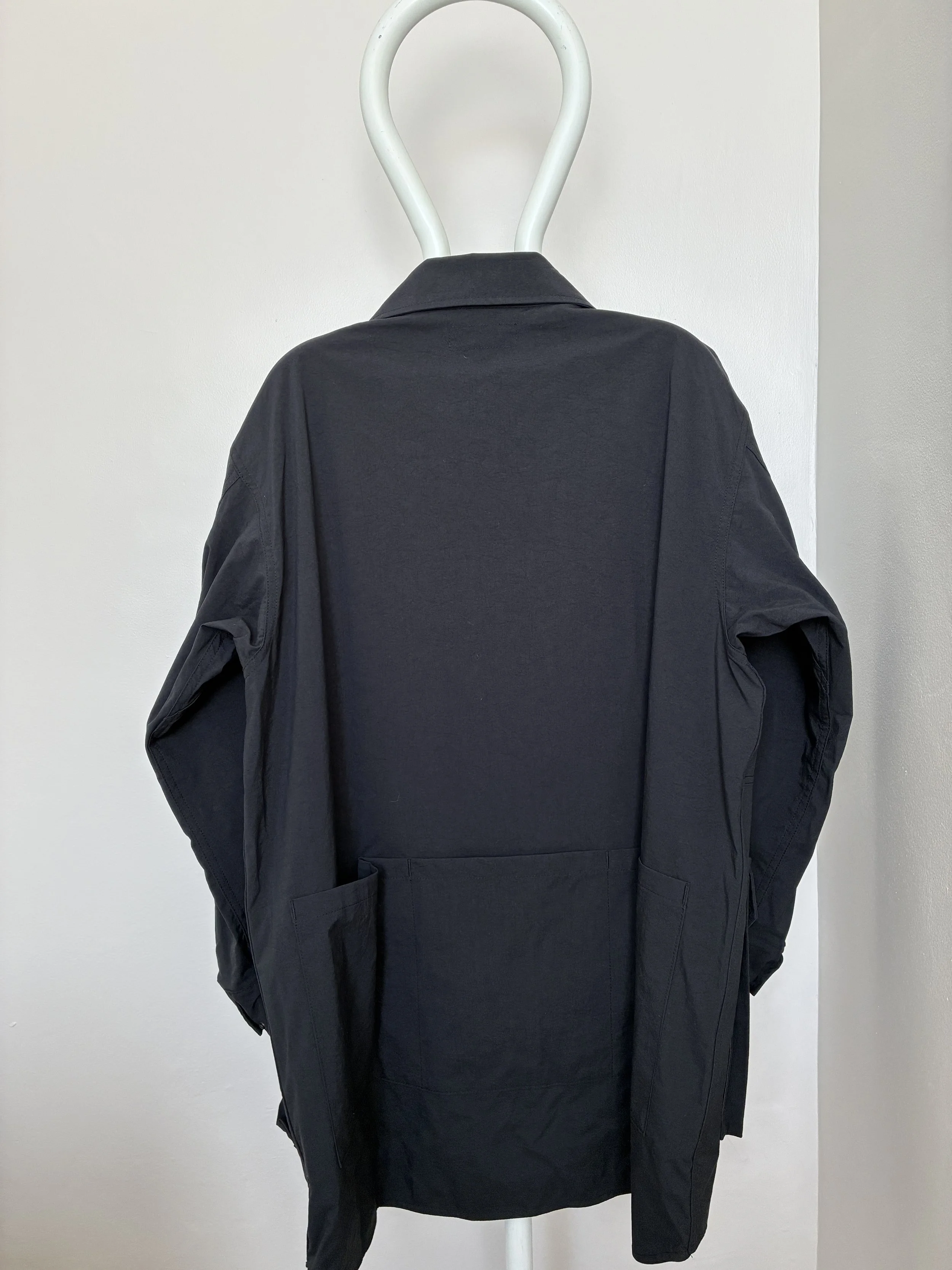 Back of Black Sassafras Cultivator Coat on mannequin