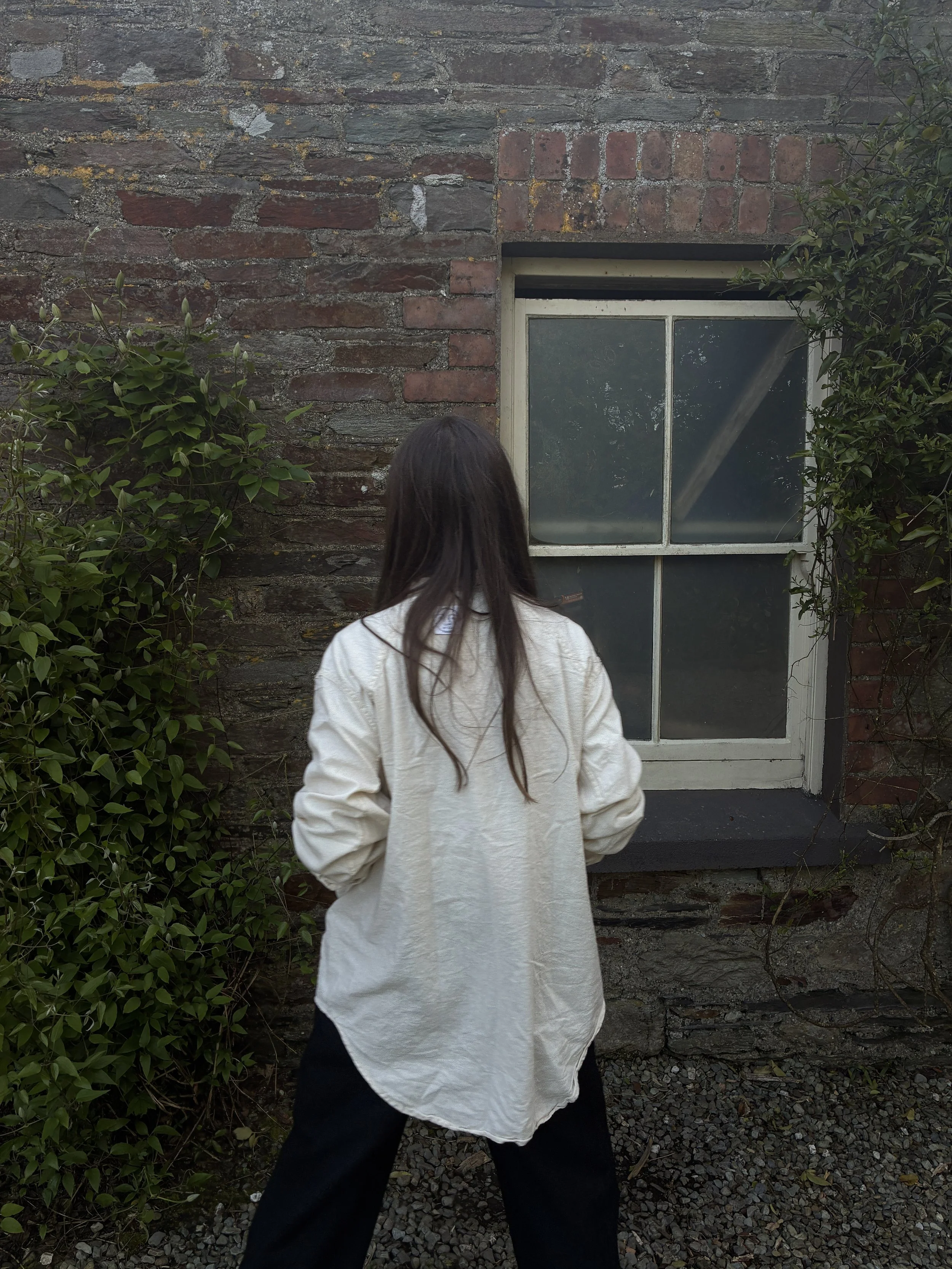 Back of woman modelling cream Tender Co Type 457 Frock Shirt