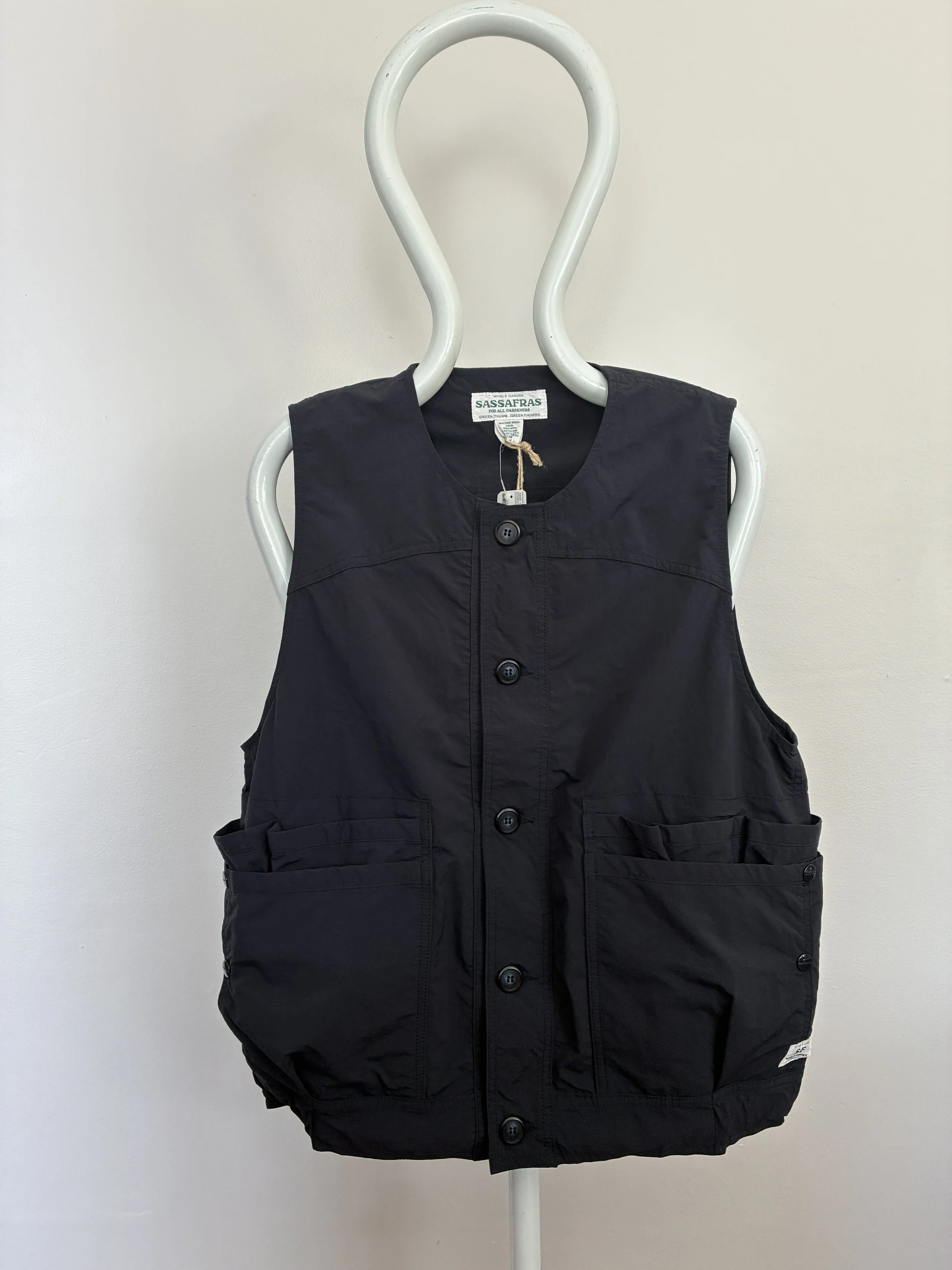 Navy Sassafras Overgrown Hiker Vest on mannequin