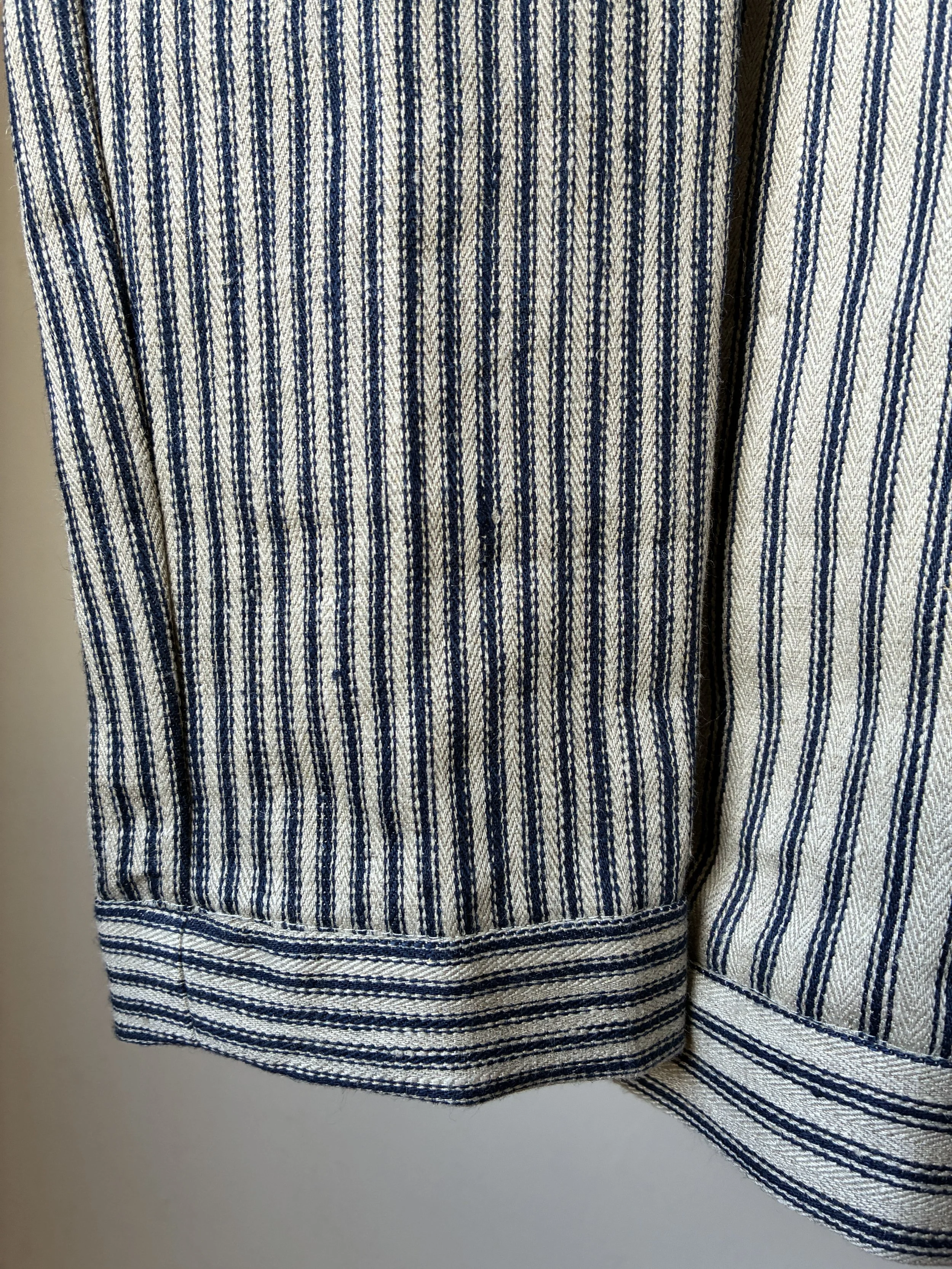 Closeup of sleeves of Frank Leder Striped Linen Cardigan Jacket