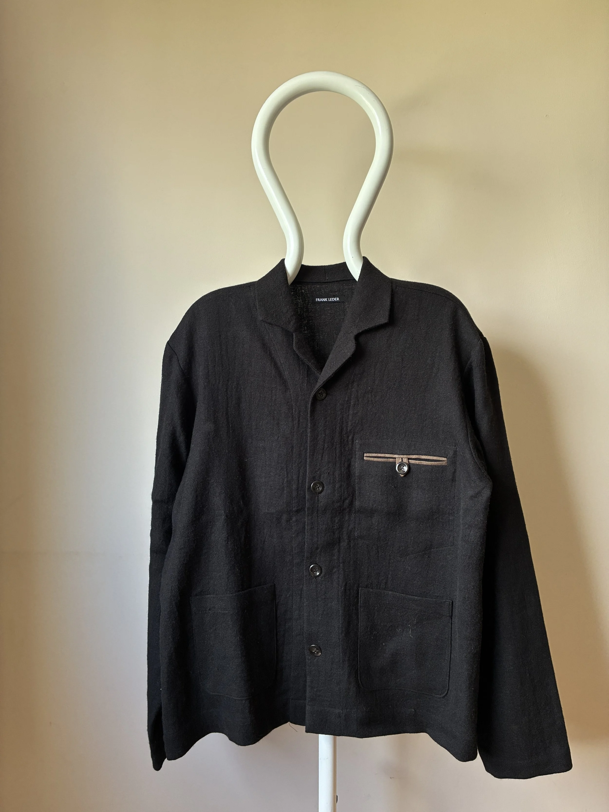 Frank Leder Black Wool Shirt Jacket on mannequin