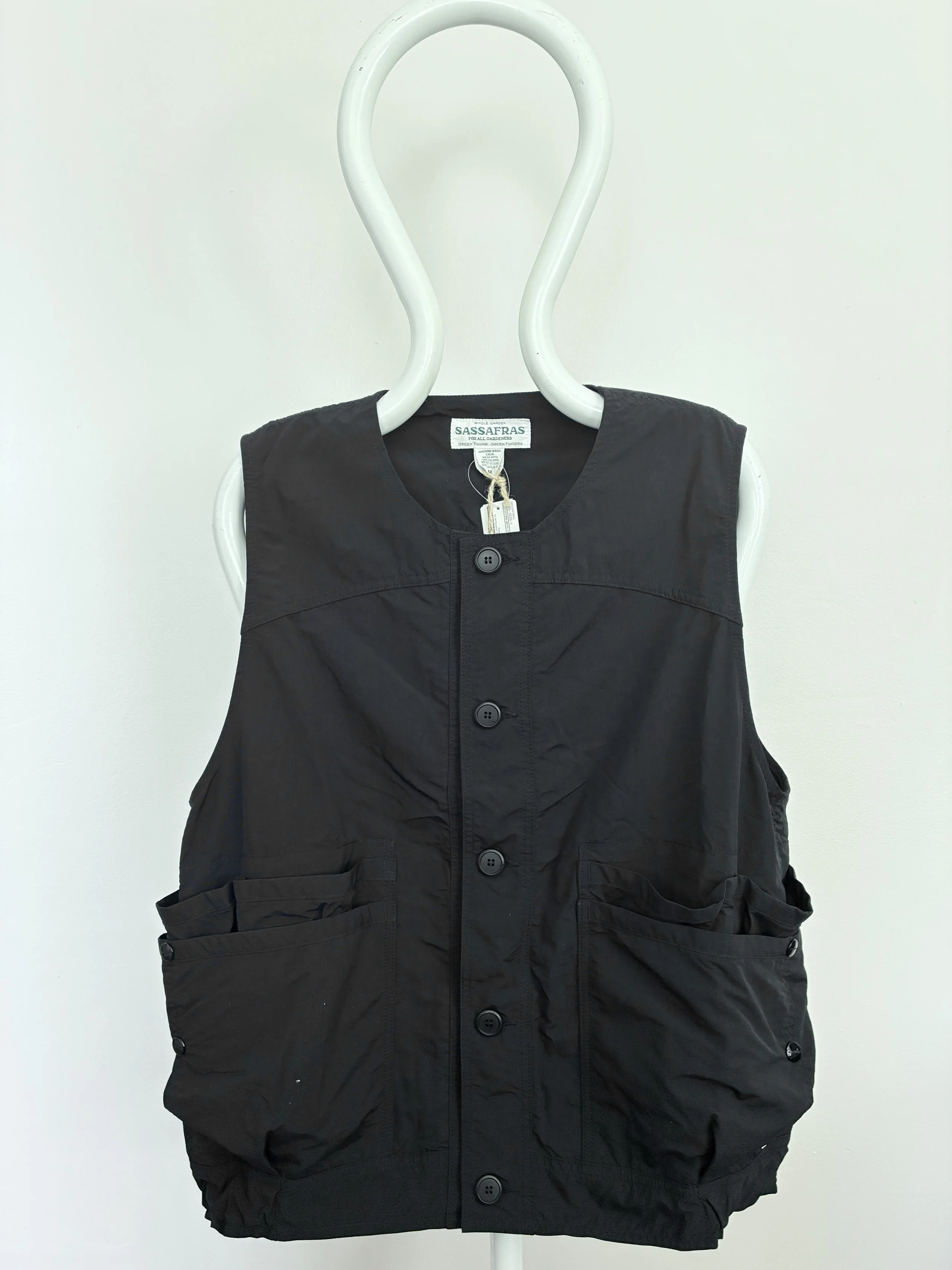 Black Sassafras Overgrown Hiker Vest on mannequin